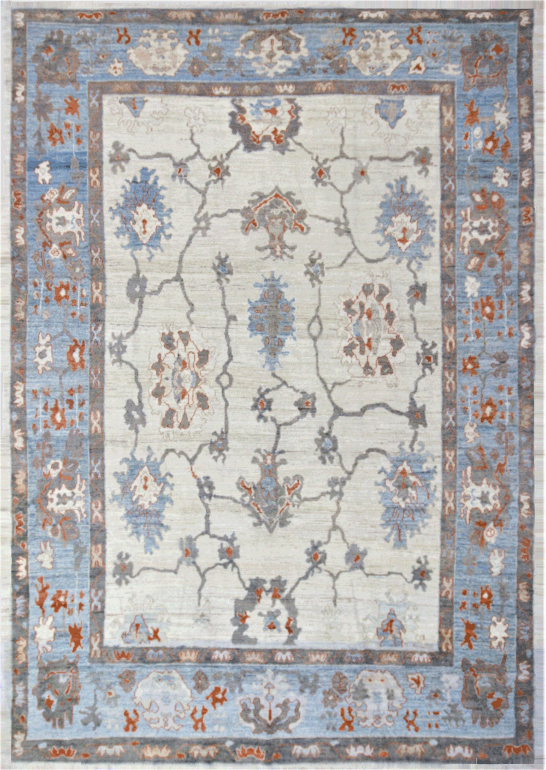 Persische Oushak-Teppiche - Wolle Blau Elfenbein Rot Design - 88181