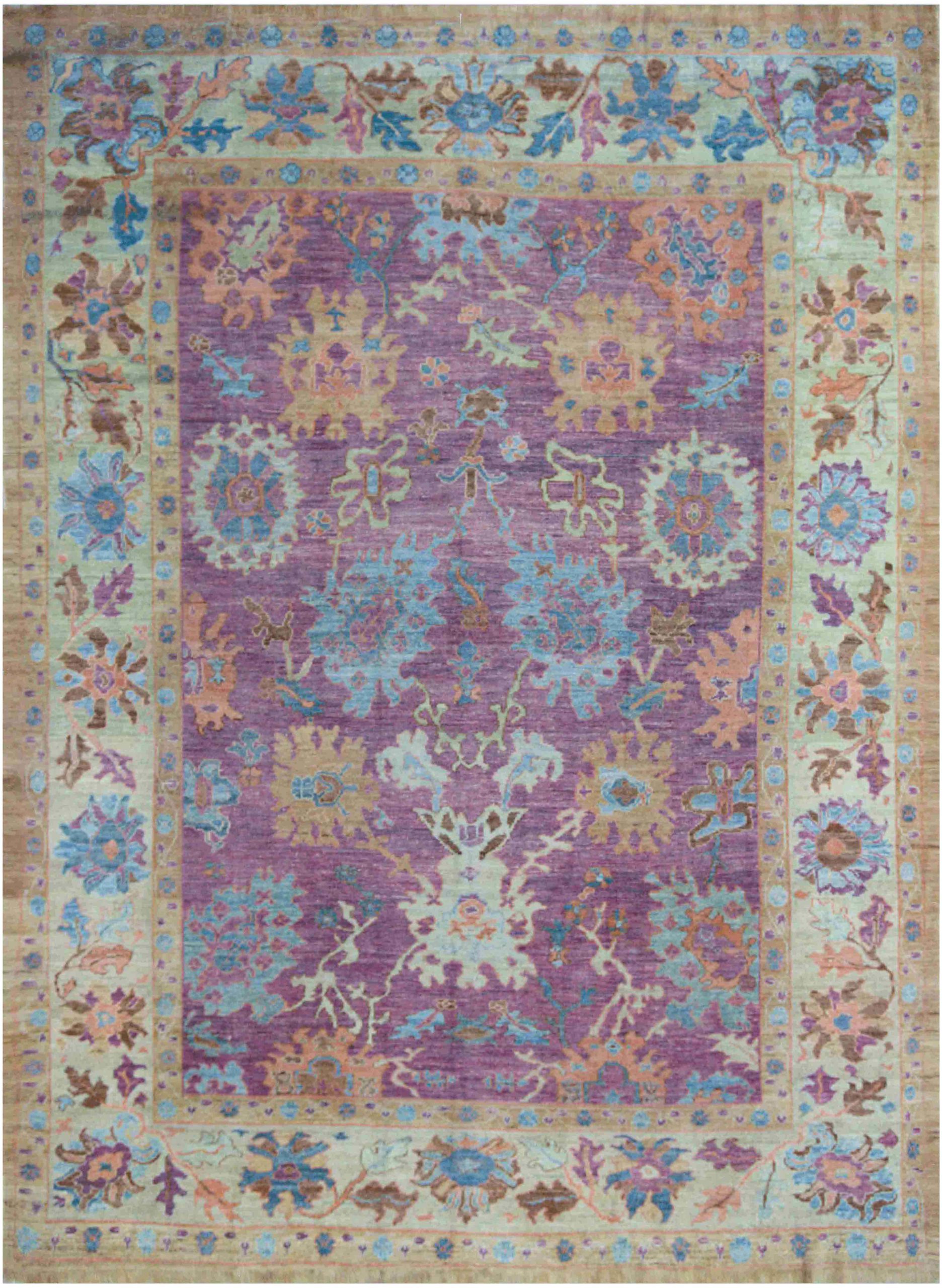 Persische Oushak-Teppiche aus Wolle in Blau und Rosa mit Reversdesign - 88187