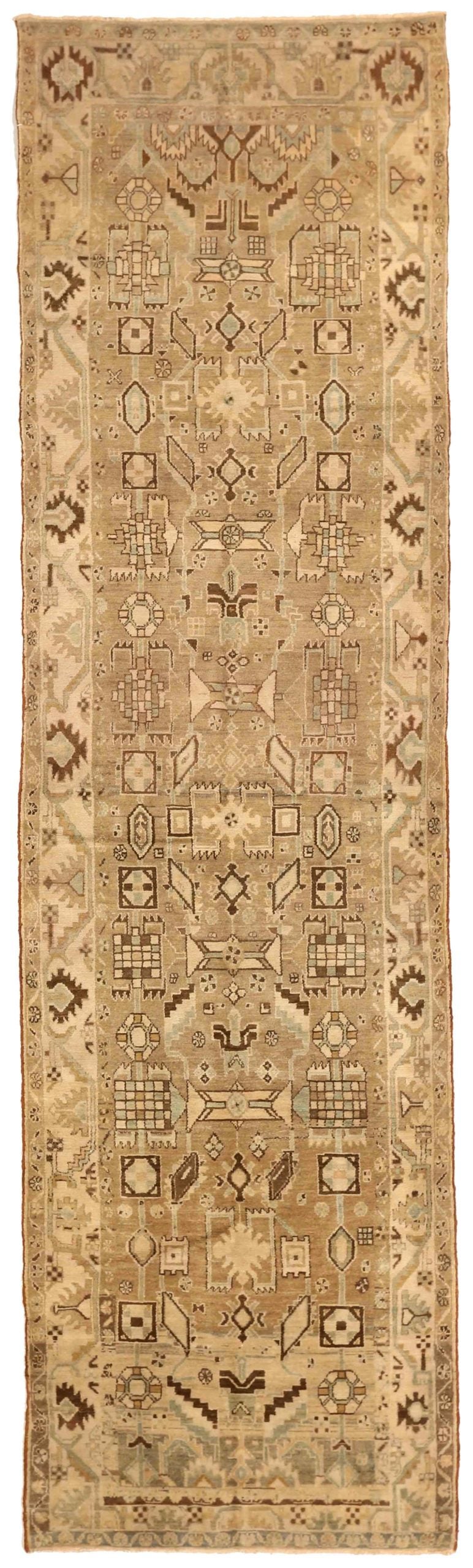 Tappeto Persiano Malayer Runner - Lana Marrone Avorio Taupe Design - 76026