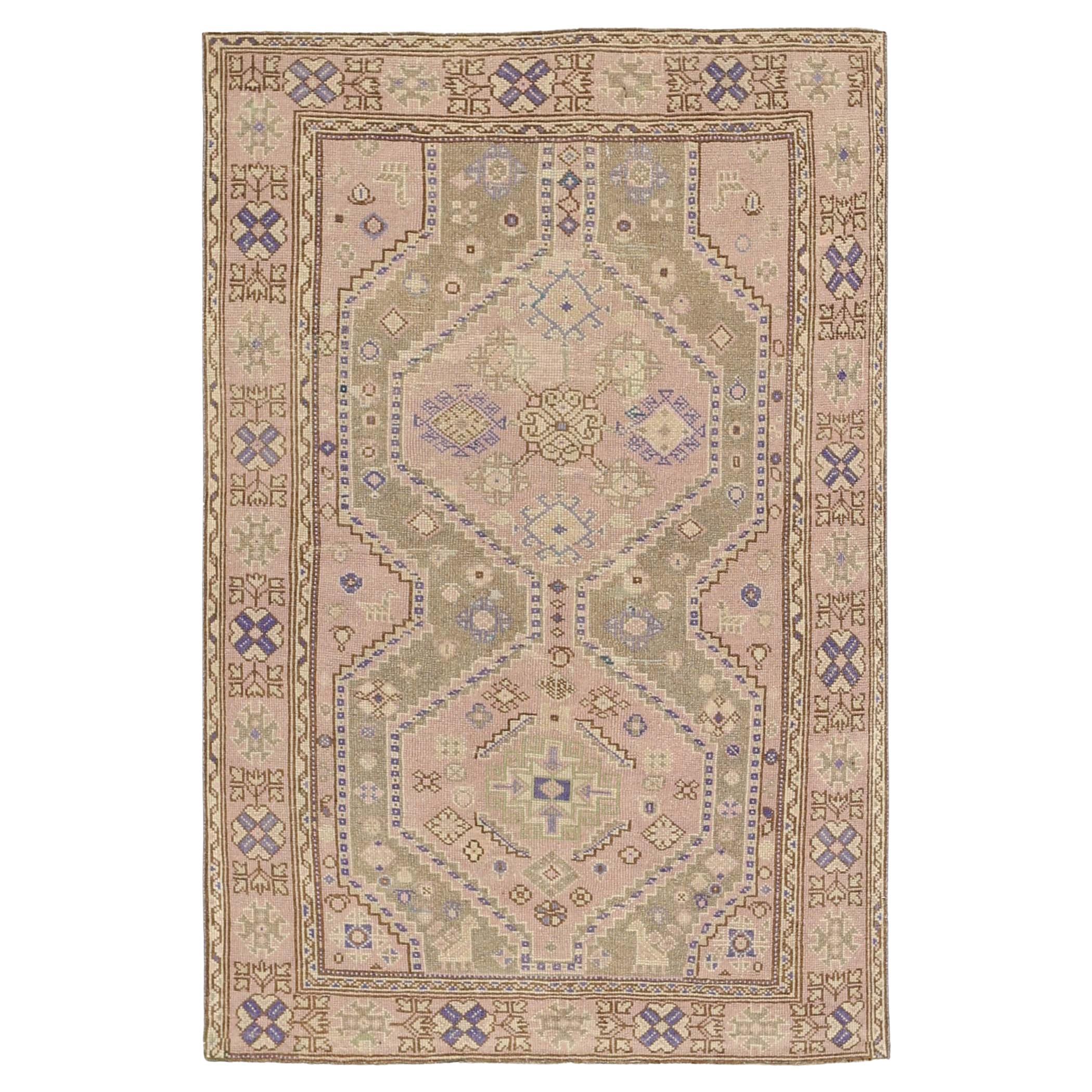Turkey Anatoly Kleiner Teppich - Wolle Rosa Lila Taupe Design - 92754