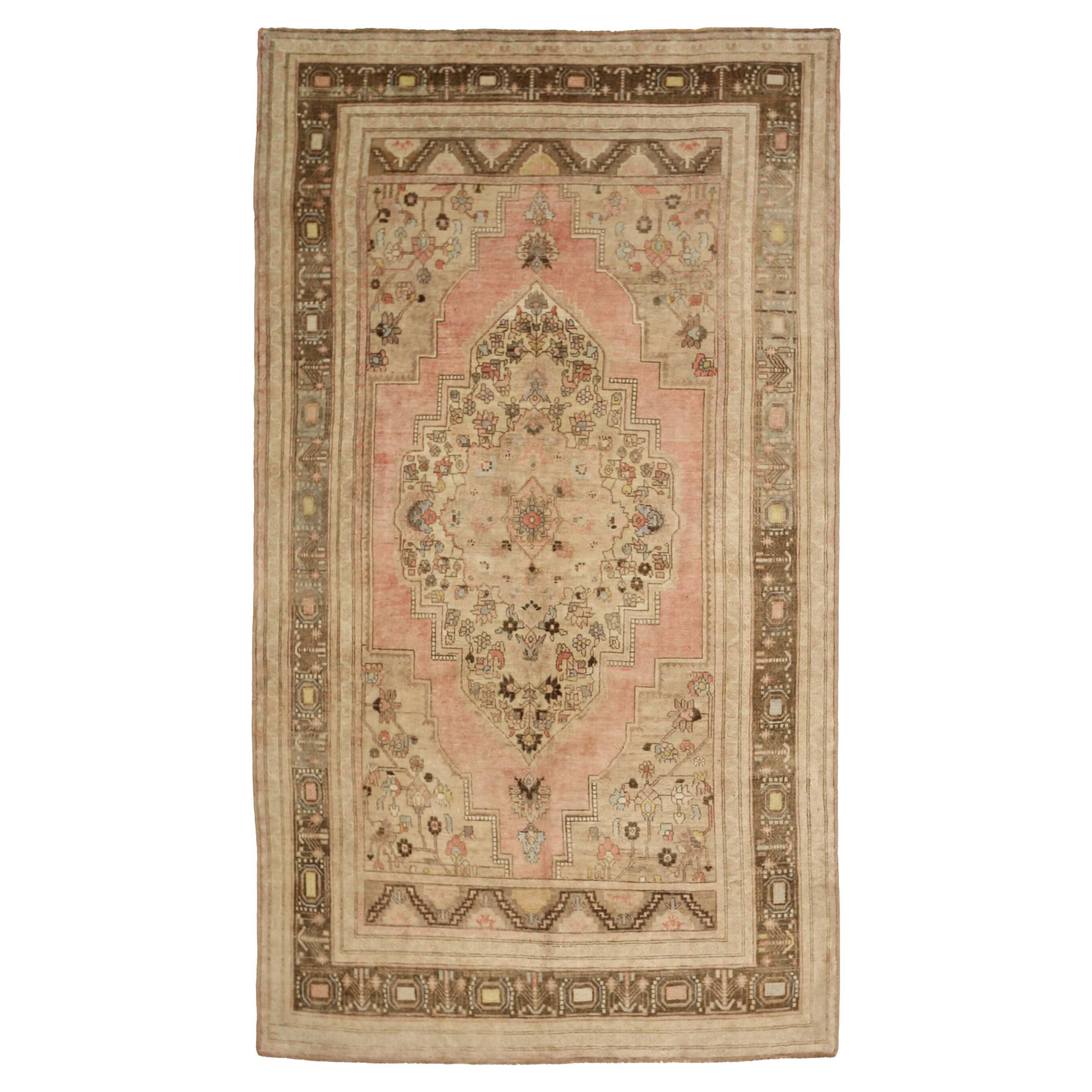 Turkey Anatoly Area Rugs - Wool Brown Ivory Pink Design - 92804