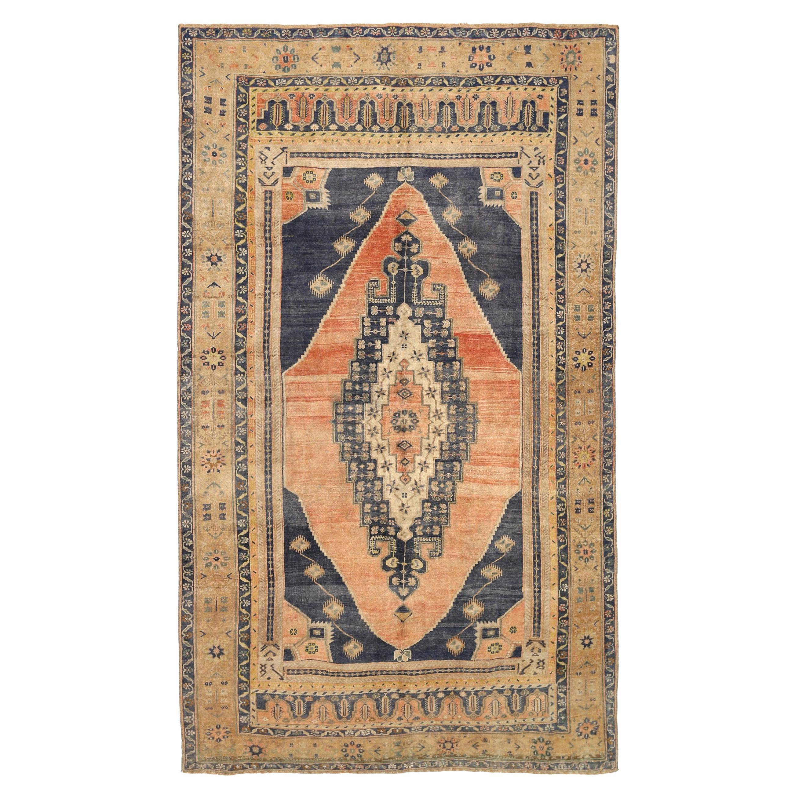Turkey Anatoly Area Rugs - Wool Brown Navy Blue Pink Design - 92787 en vente