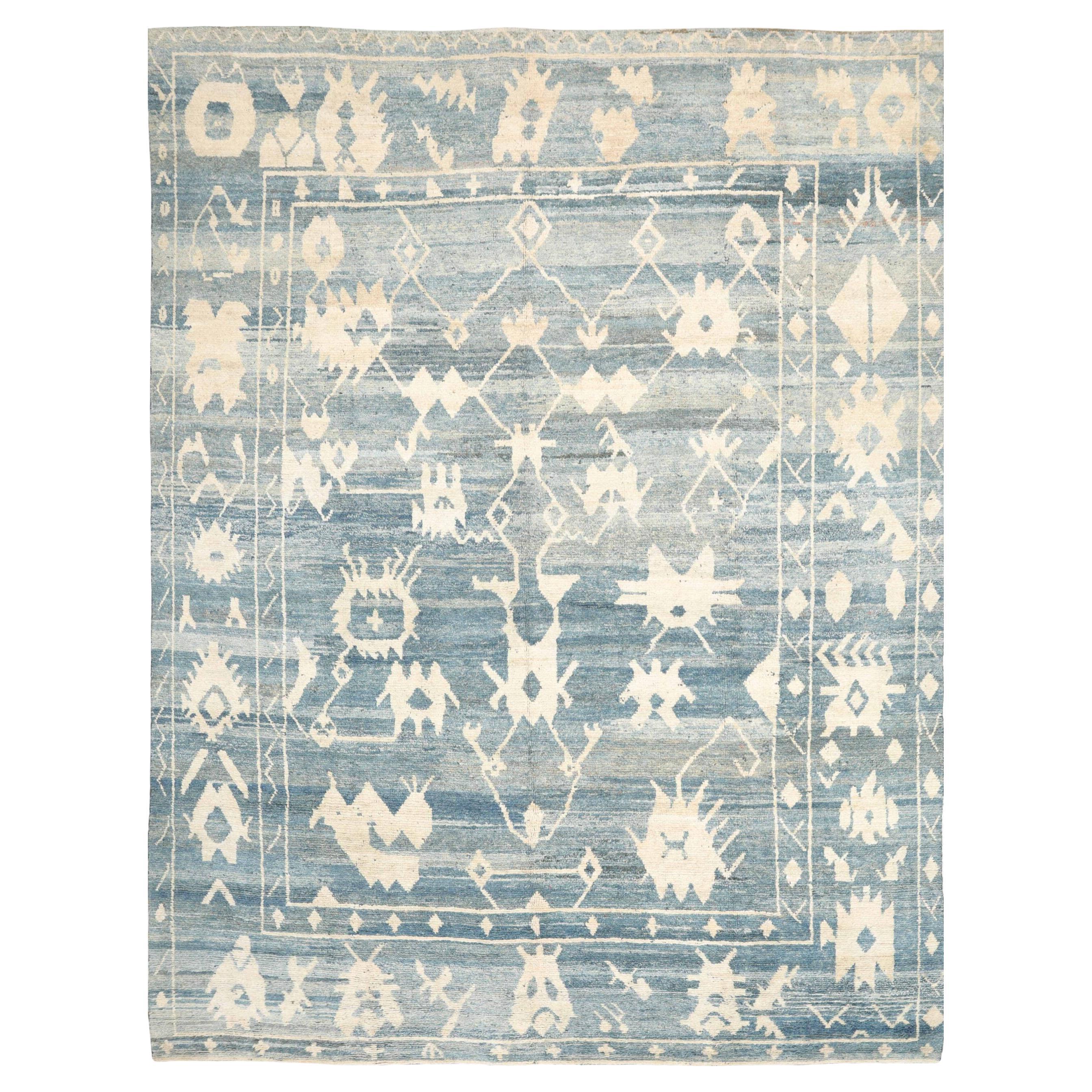 Tapis d'Afghanistan Oushak - Motif bleu ivoire en laine - 92868 en vente