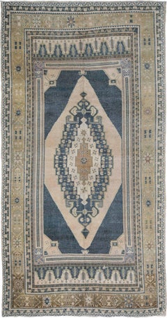 Petit tapis turc Anatoly - Laine ivoire bleu marine bleu taupe motif - 93111