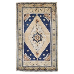 Turkey Anatoly Small Rug - Wool Ivory Navy Blue Design - 93146