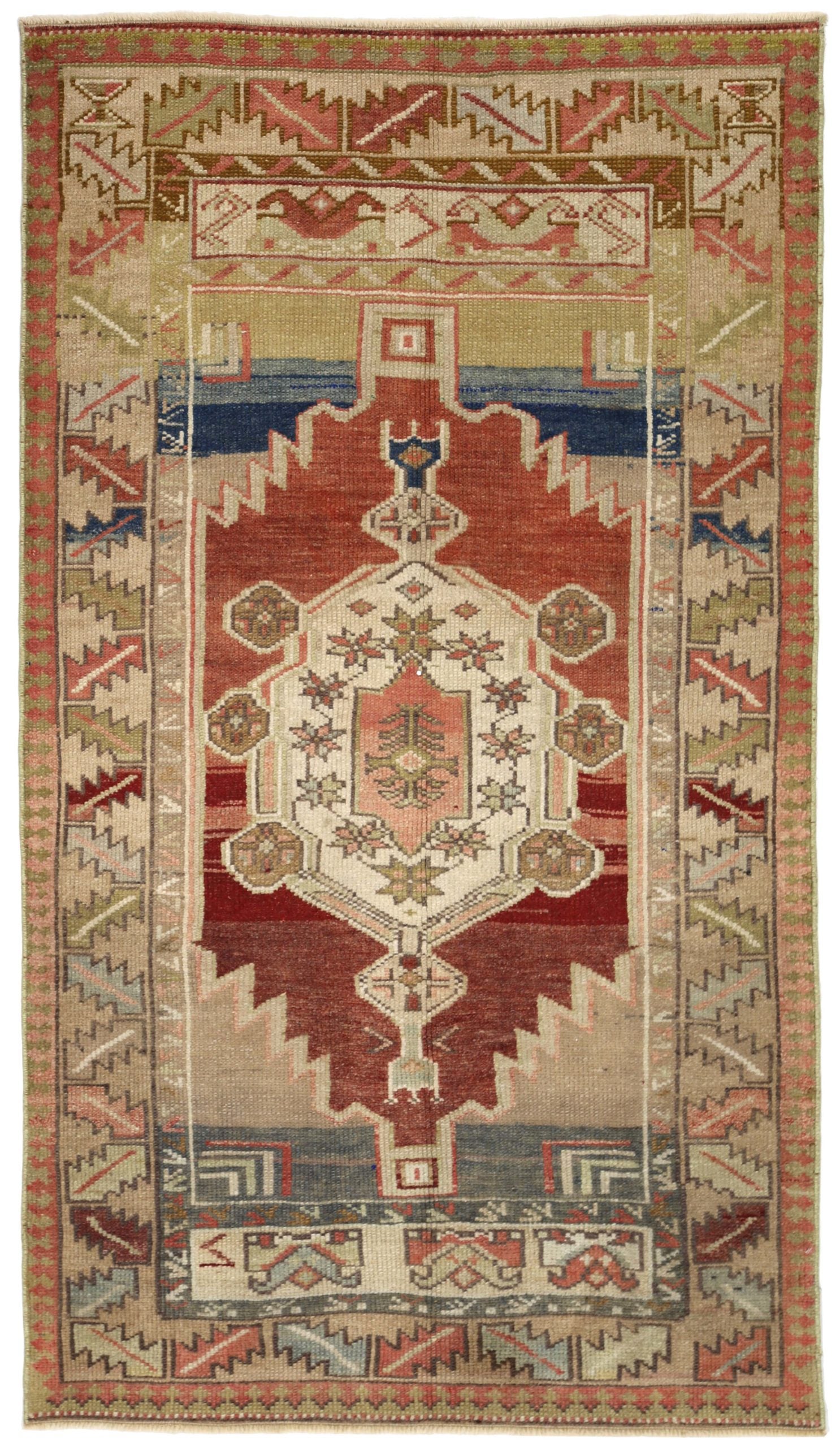Turkey Anatoly Small Rug - Wool Green Ivory Red Design - 93248