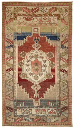 Turkey Anatoly Small Rug - Wool Green Ivory Red Design - 93248