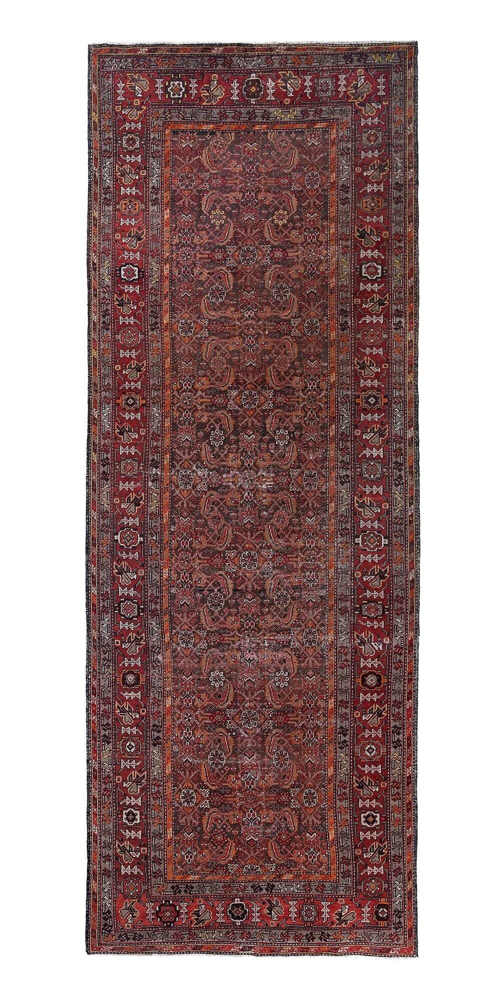 Tapis de sol persan Malayer - Laine Brown Orange Rouge Design - 97189