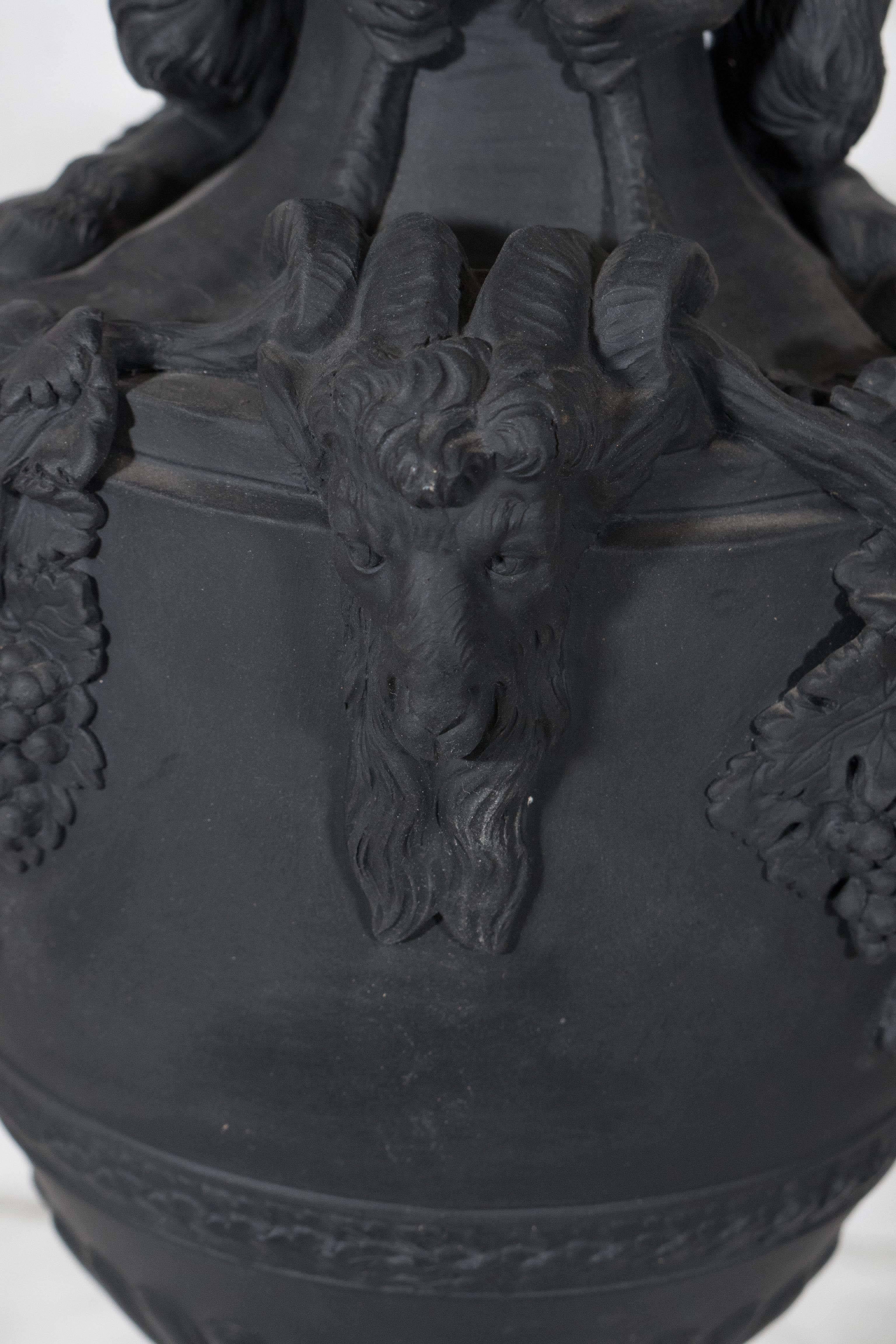 Neoclassical Pair Wedgwood Black Basalt Wine and Water Ewers