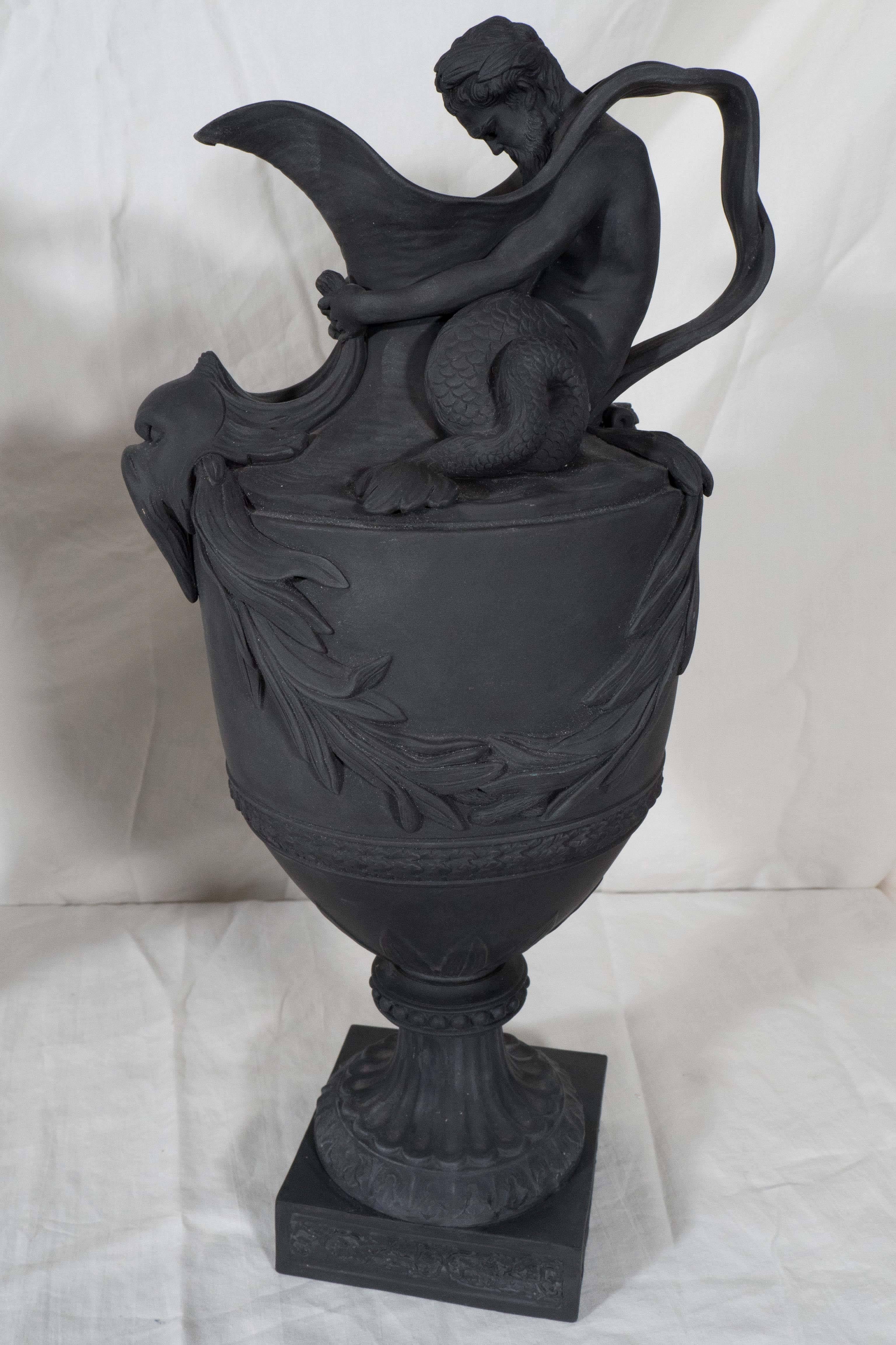 Pair Wedgwood Black Basalt Wine and Water Ewers In Good Condition In Katonah, NY