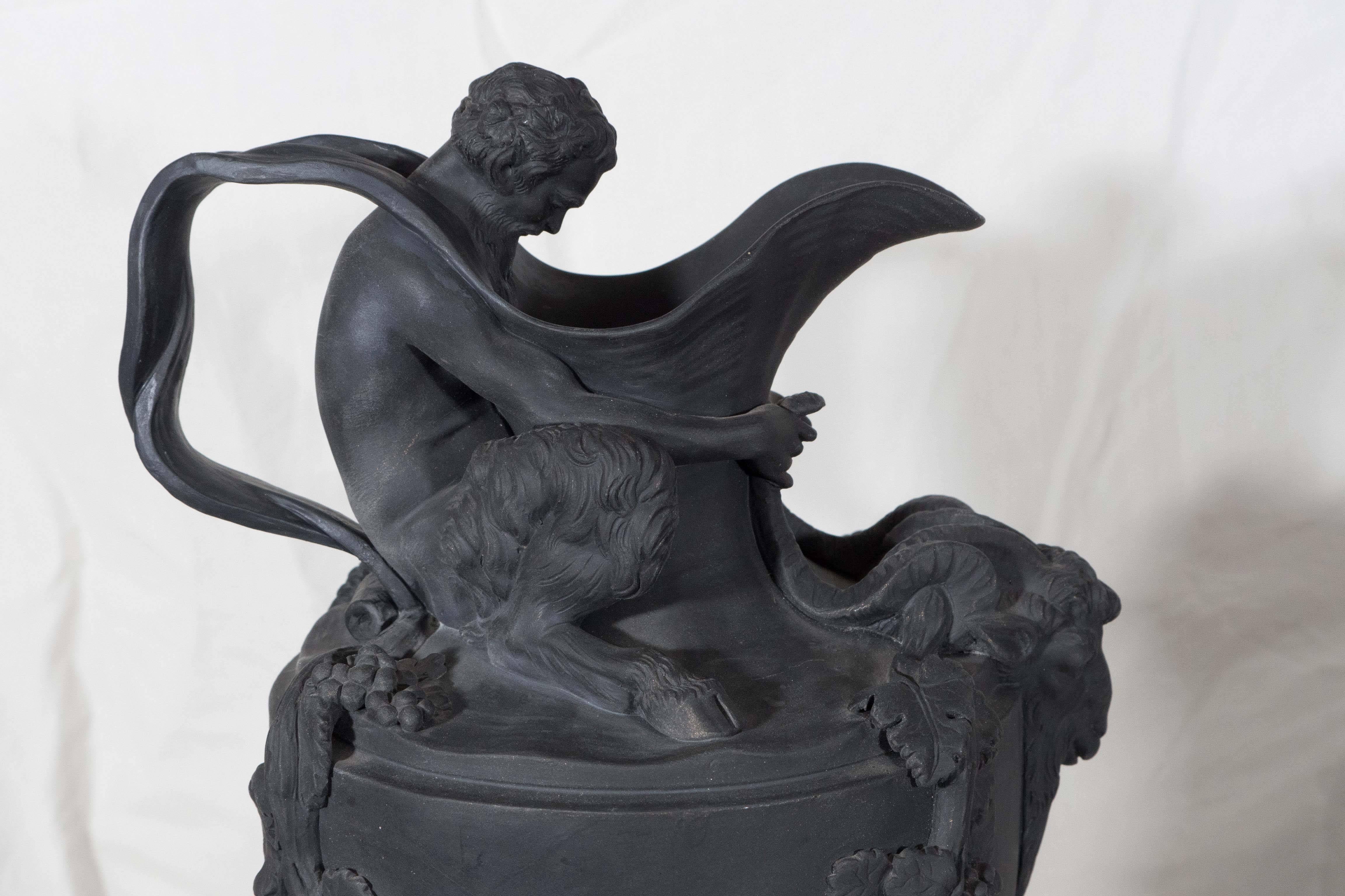 Pair Wedgwood Black Basalt Wine and Water Ewers In Good Condition In Katonah, NY