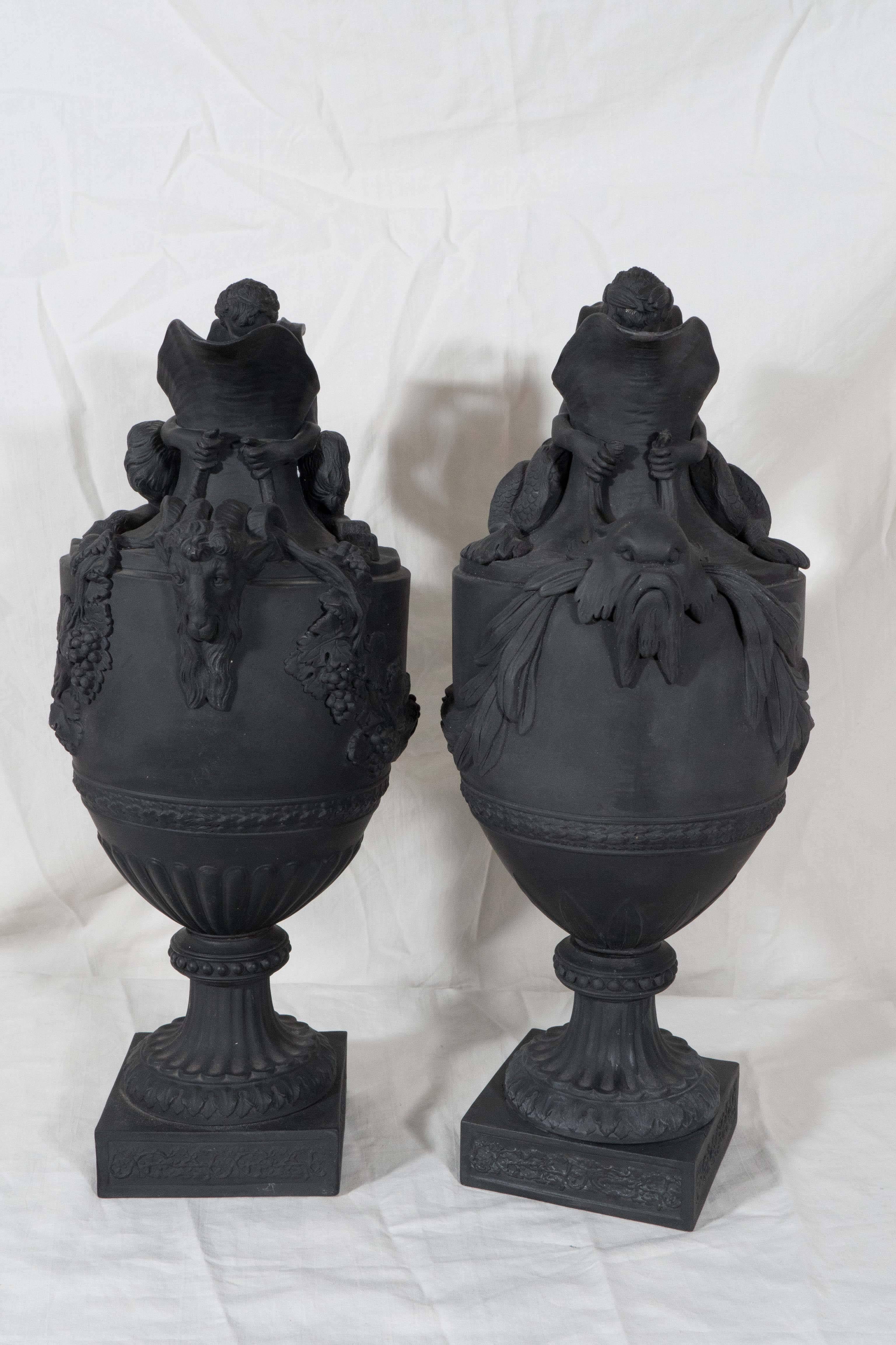 Stoneware Pair Wedgwood Black Basalt Wine and Water Ewers