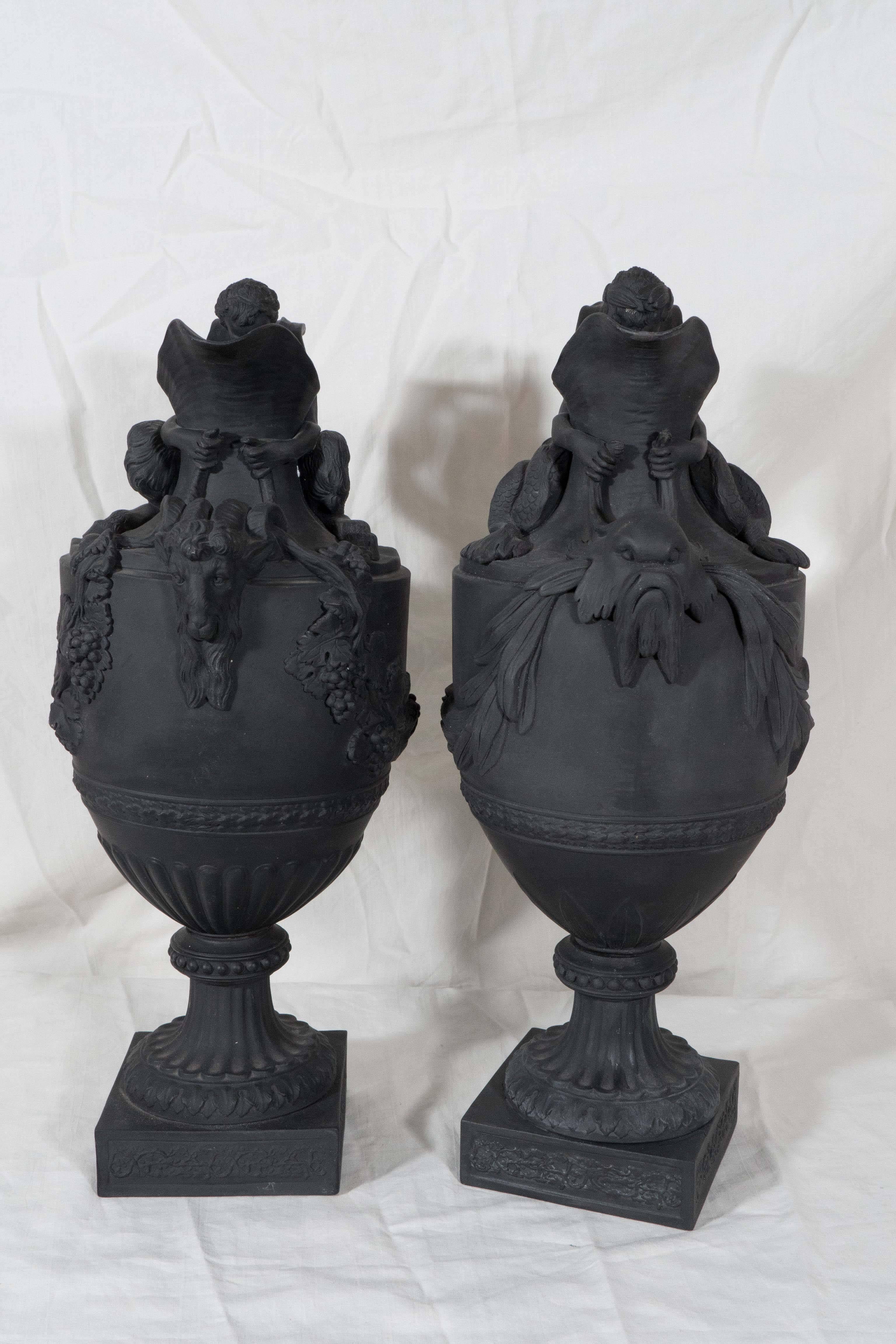 Pair Wedgwood Black Basalt Wine and Water Ewers 1