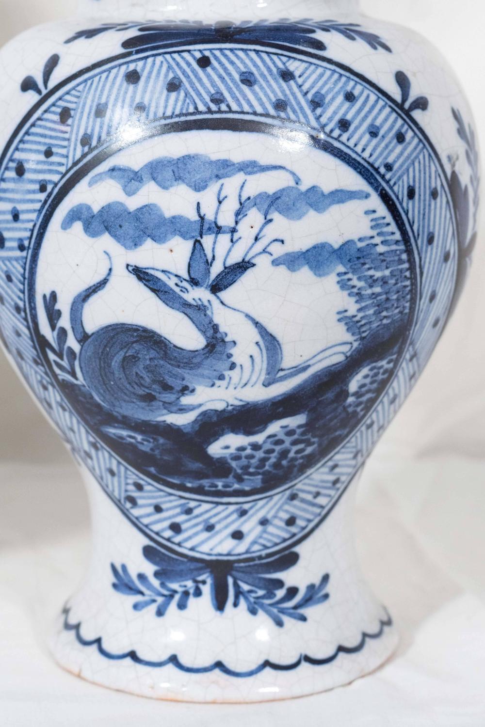 Pair of Blue and White Dutch Delft Mantle Vases at 1stdibs