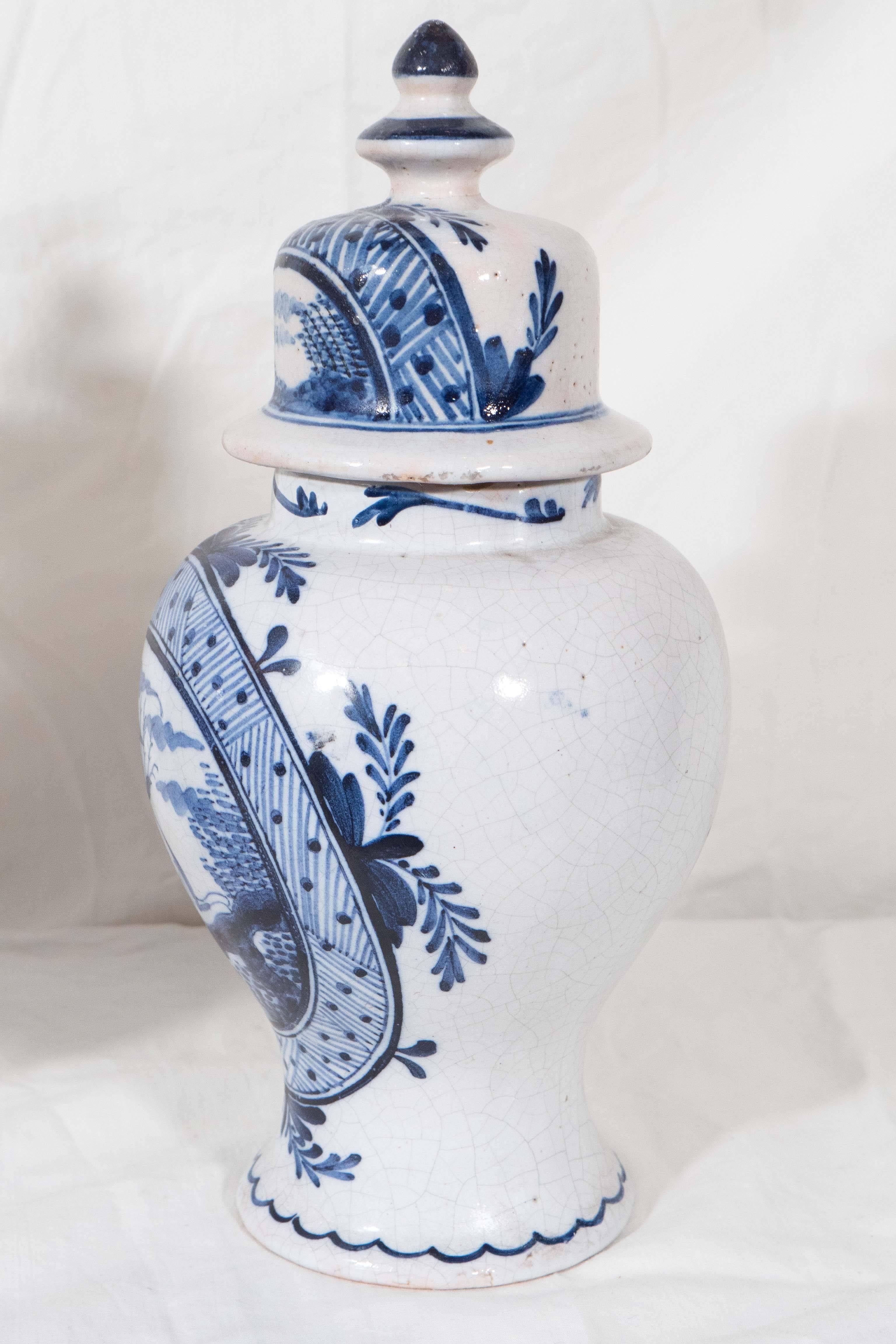 19th Century Pair of Blue and White Dutch Delft Mantle Vases