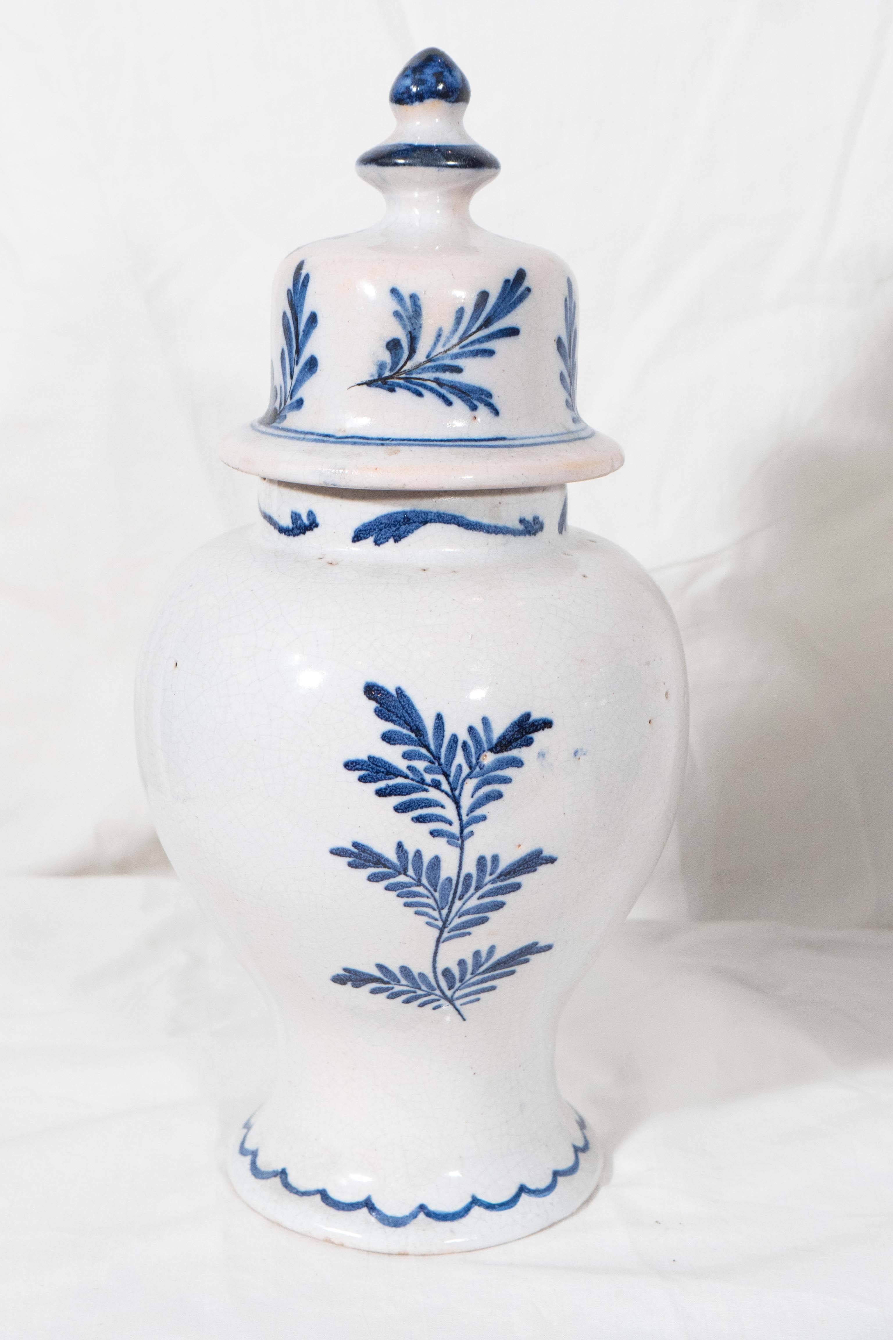 Pair of Blue and White Dutch Delft Mantle Vases 1
