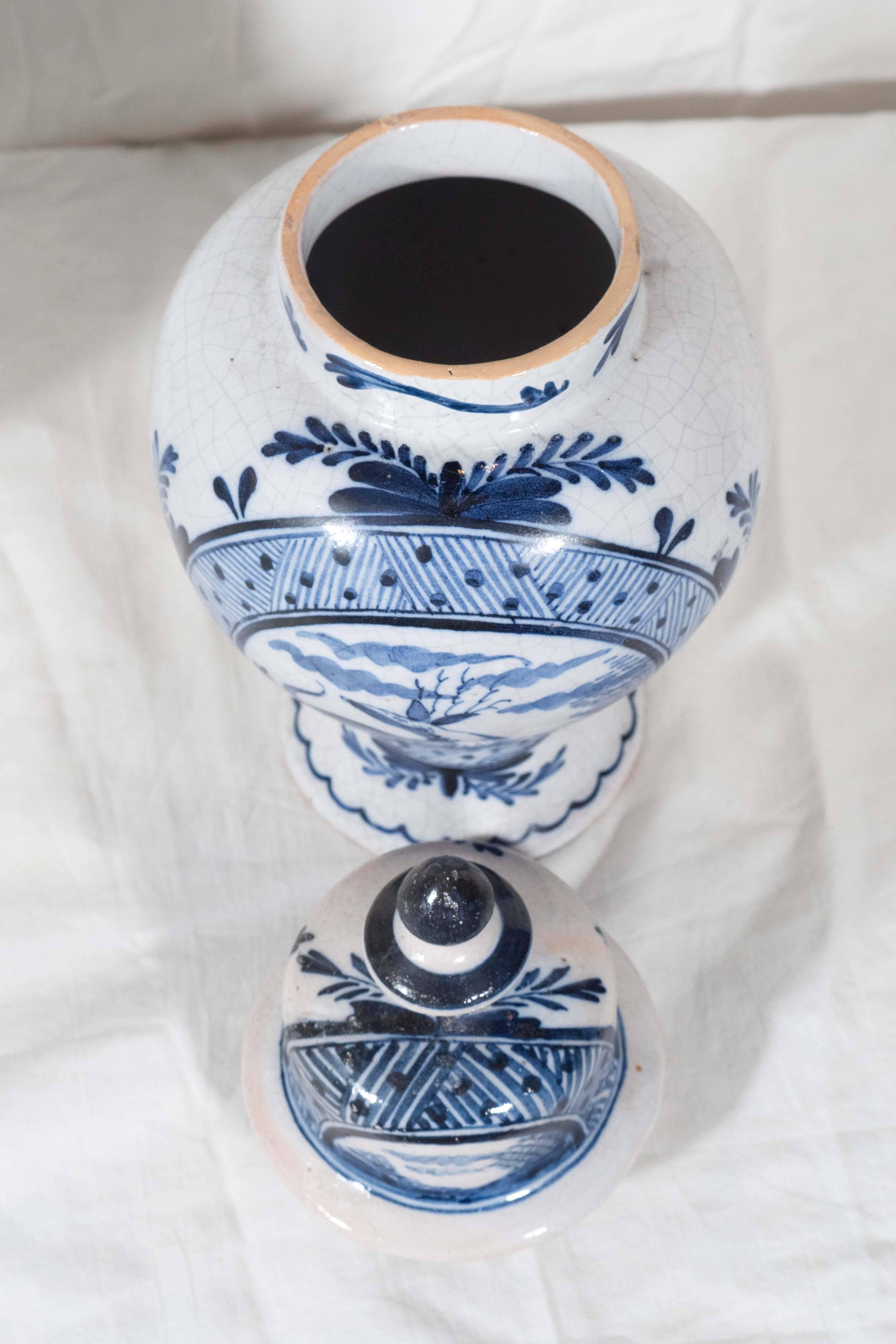 Pair of Blue and White Dutch Delft Mantle Vases 3