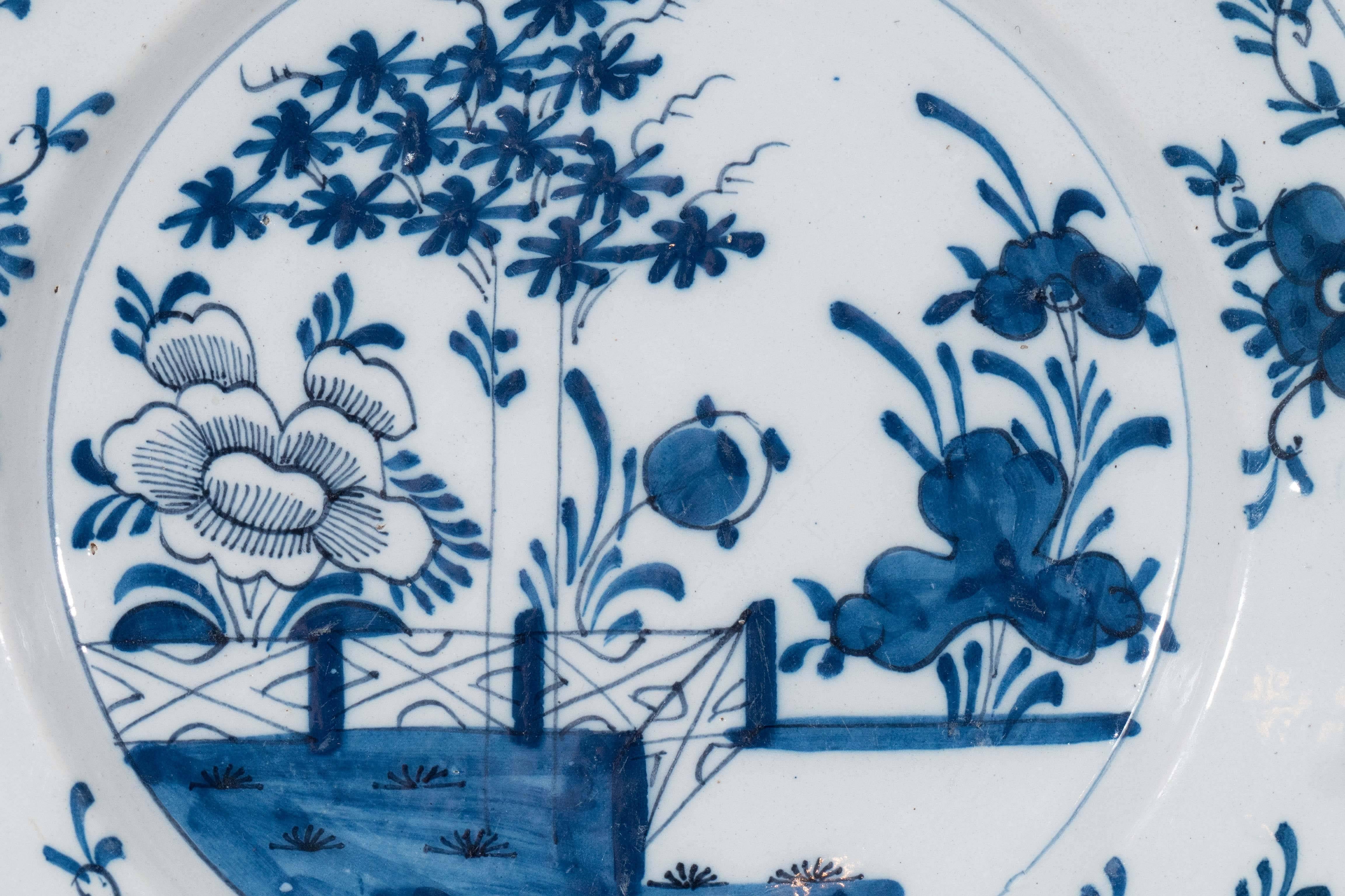 Chinoiserie Pair of Antique Blue and White Dutch Delft Chargers