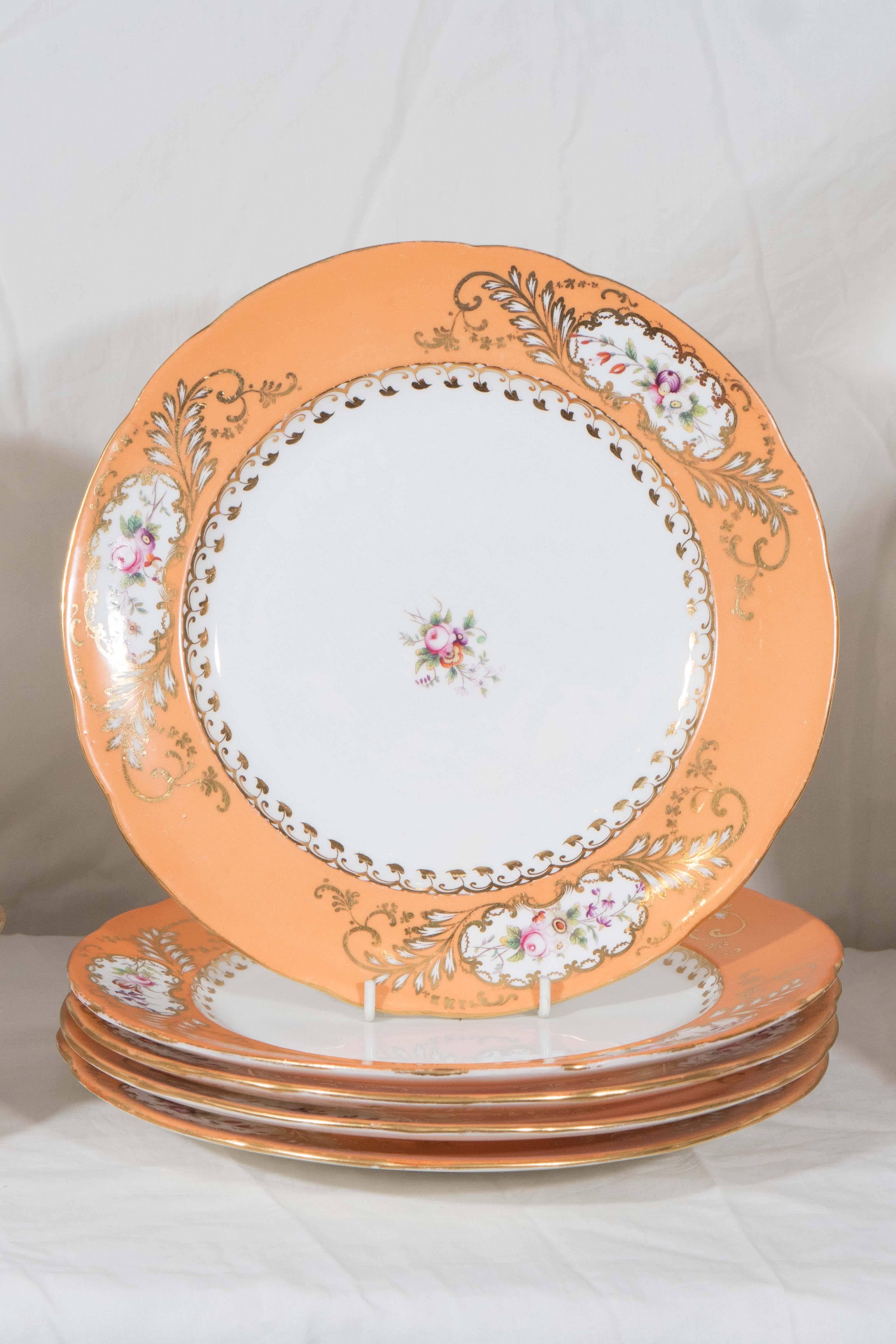 Victorian Antique English Porcelain Dishes with Wide Orange Borders