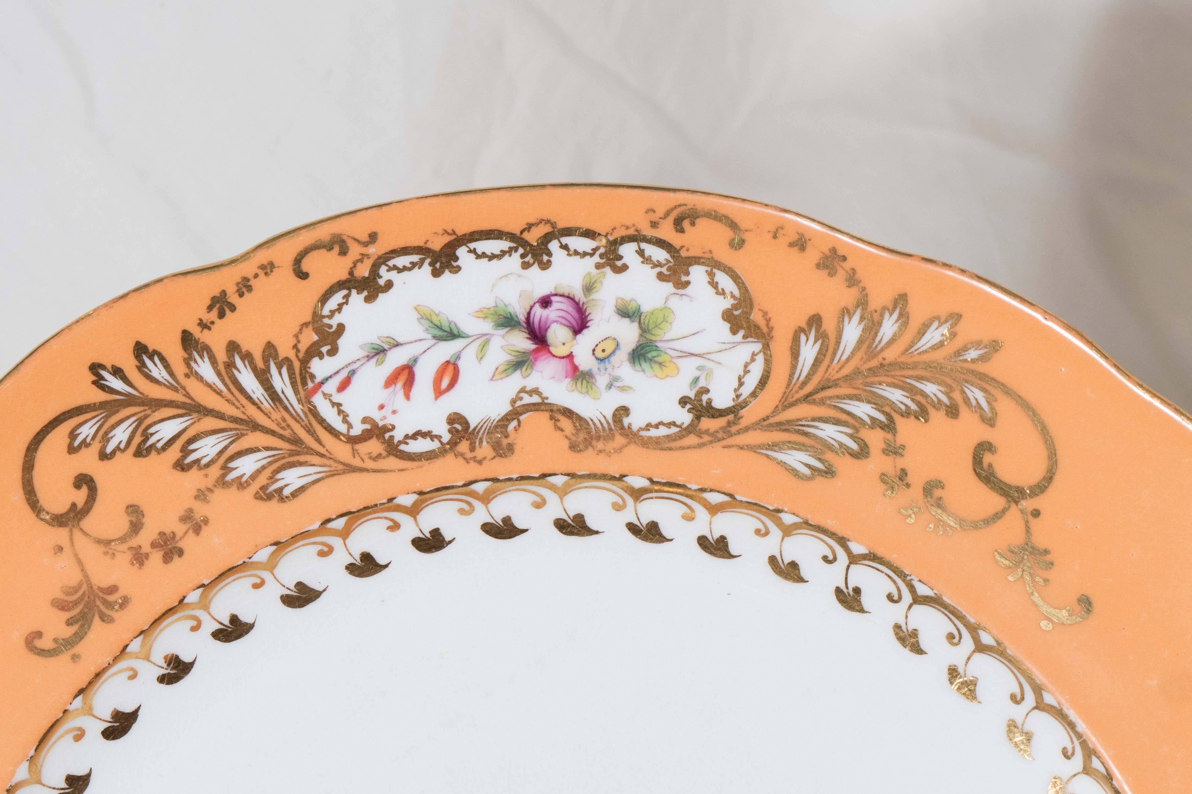 19th Century Antique English Porcelain Dishes with Wide Orange Borders