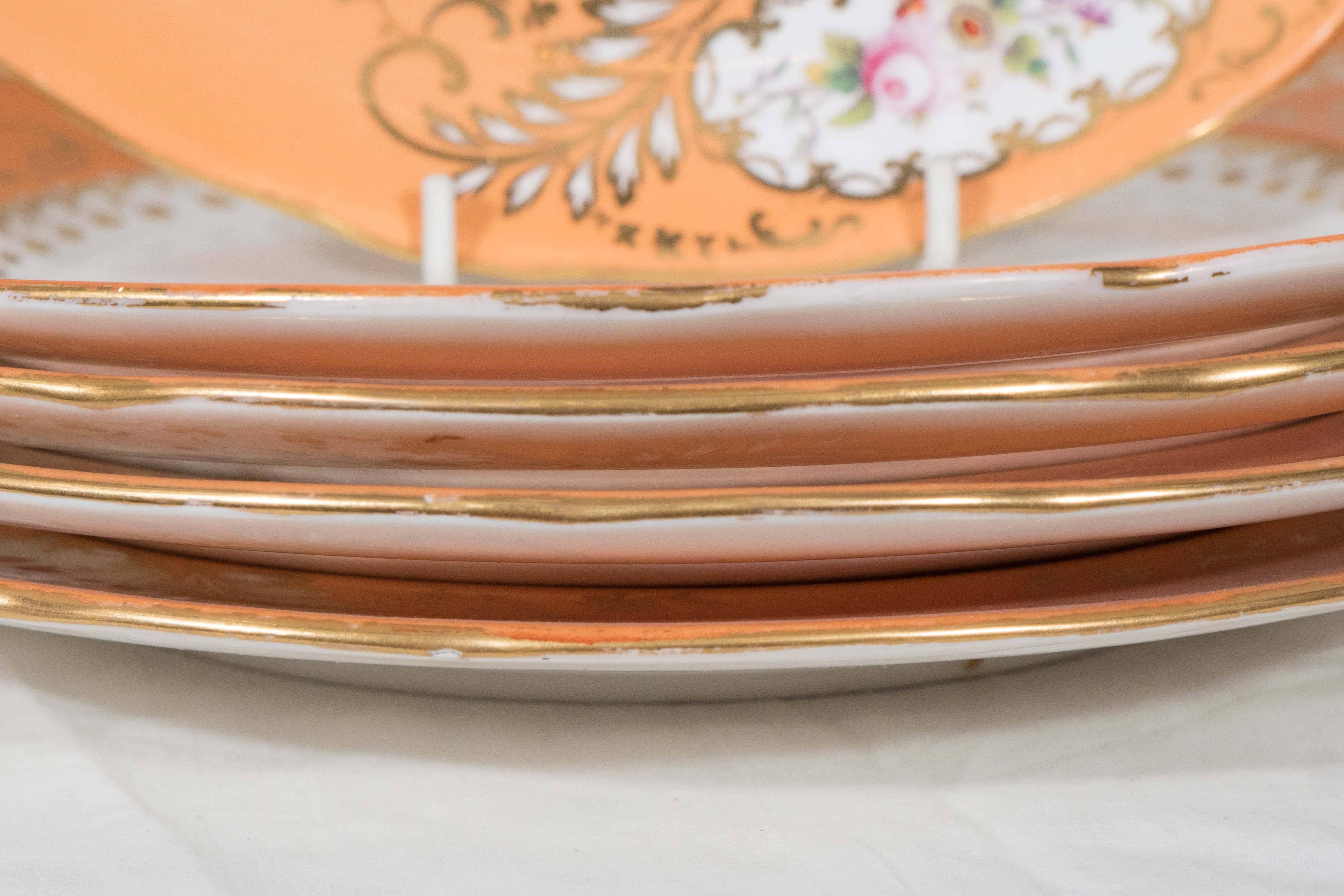 Antique English Porcelain Dishes with Wide Orange Borders 1