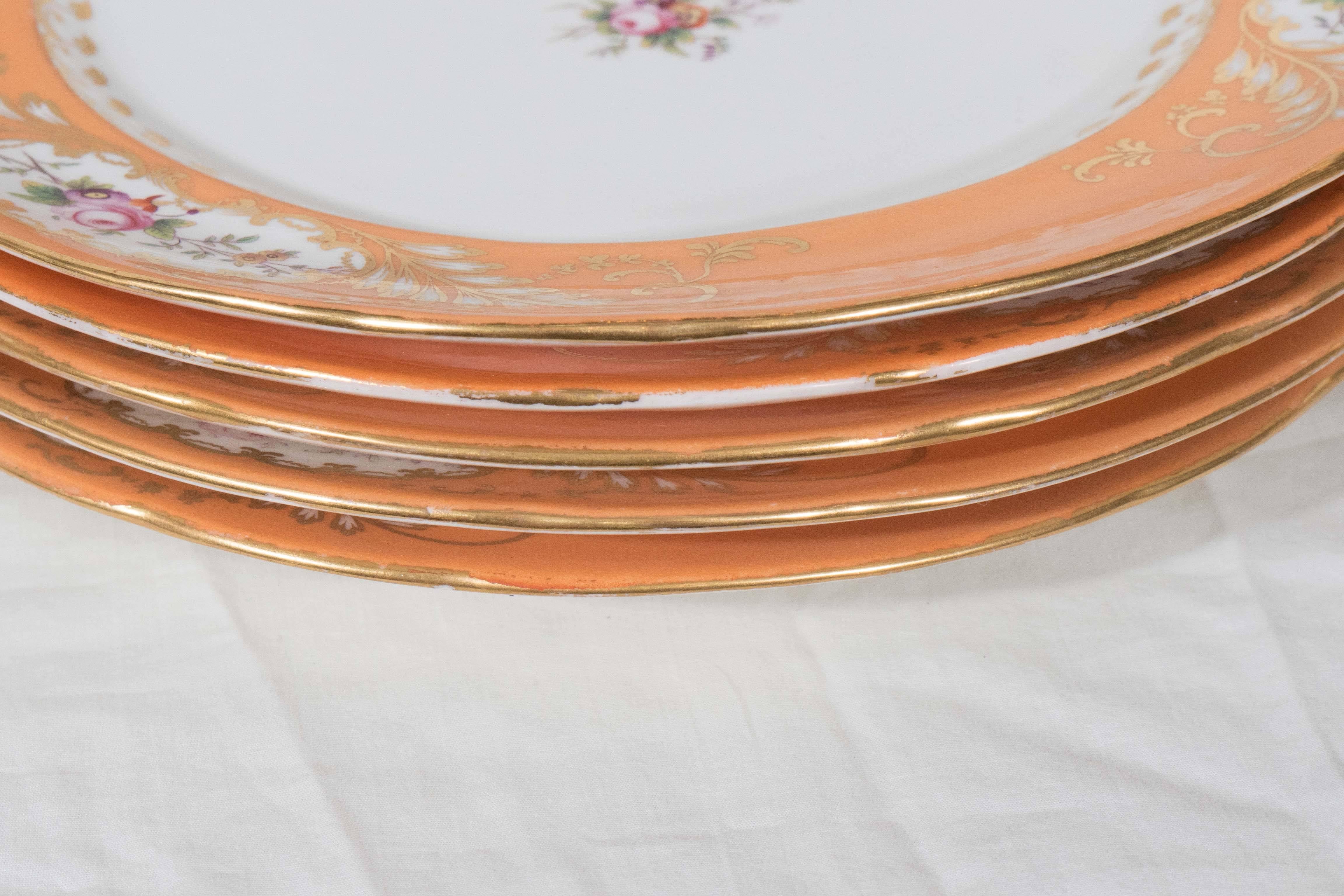 Antique English Porcelain Dishes with Wide Orange Borders 4