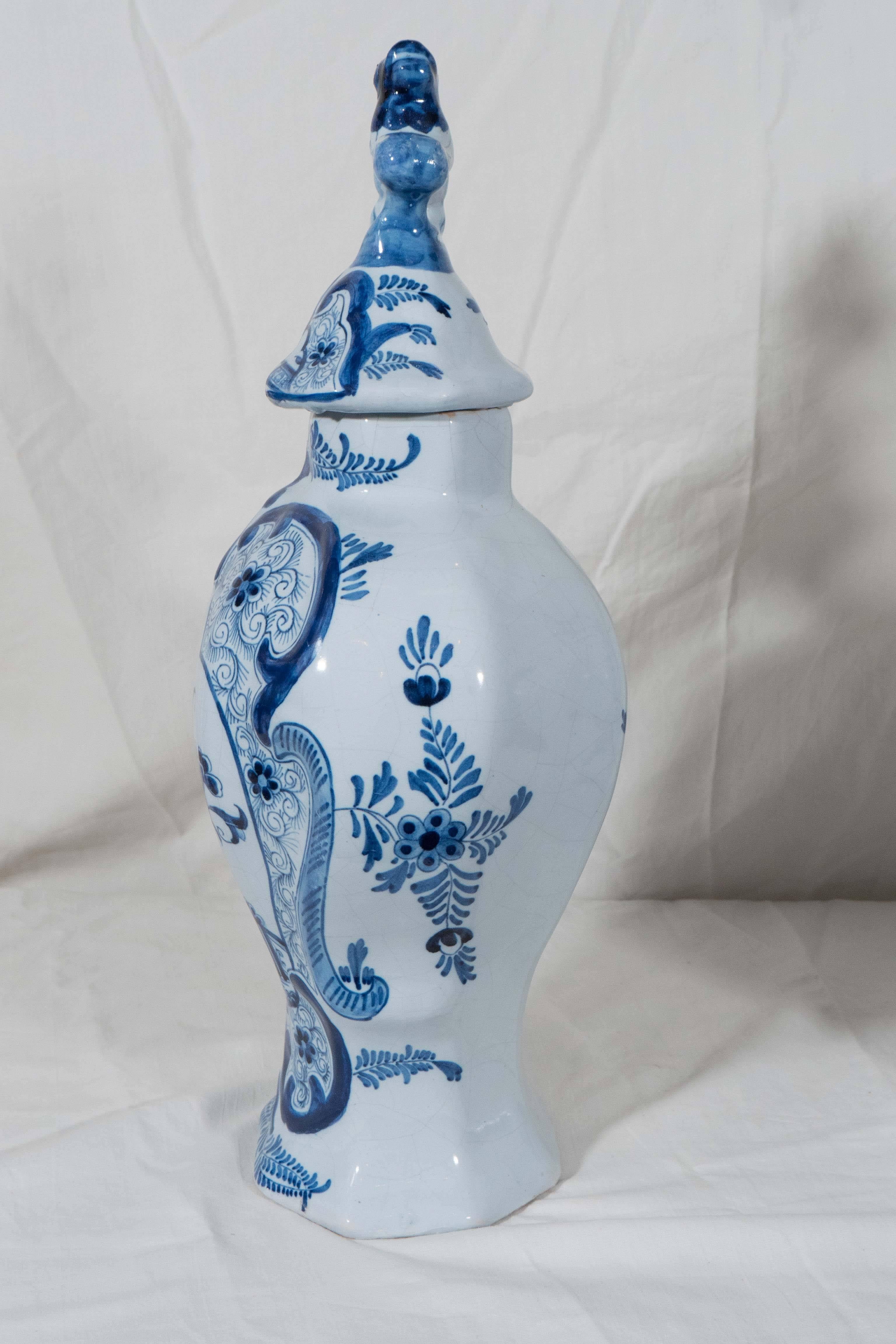 Pair of Antique Blue and White Dutch Delft Mantle Vases 1