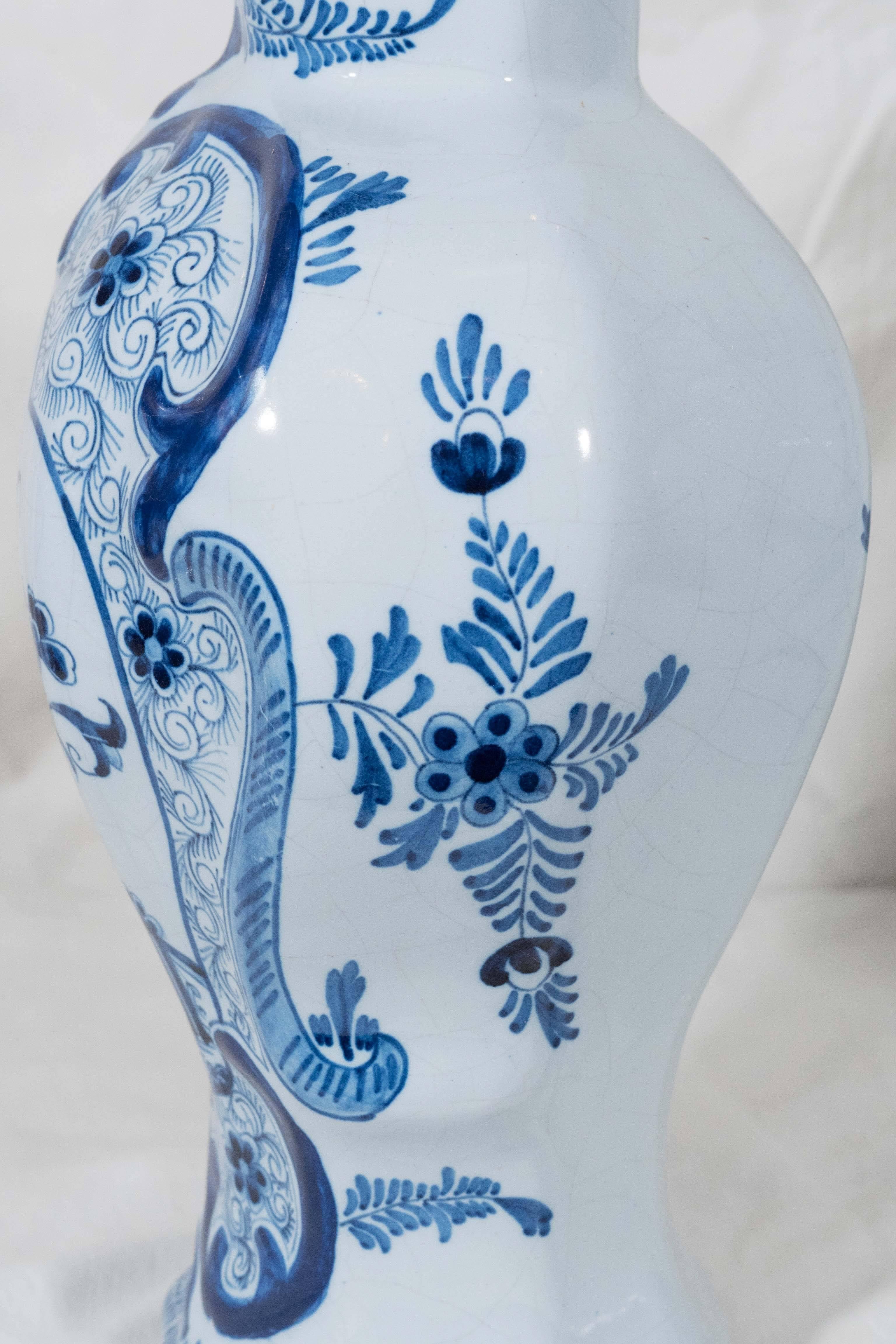 Pair of Antique Blue and White Dutch Delft Mantle Vases 2