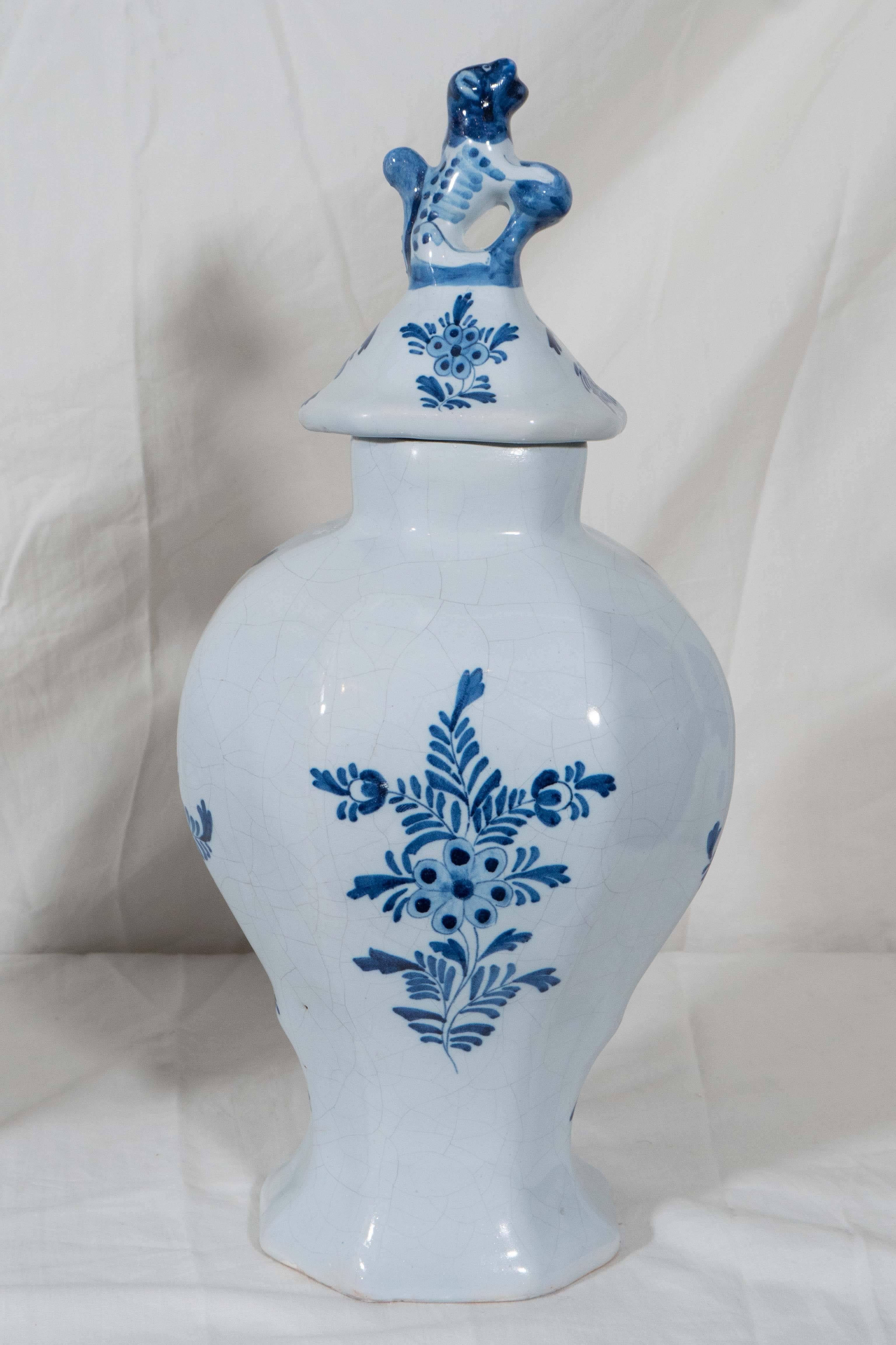 Pair of Antique Blue and White Dutch Delft Mantle Vases 3