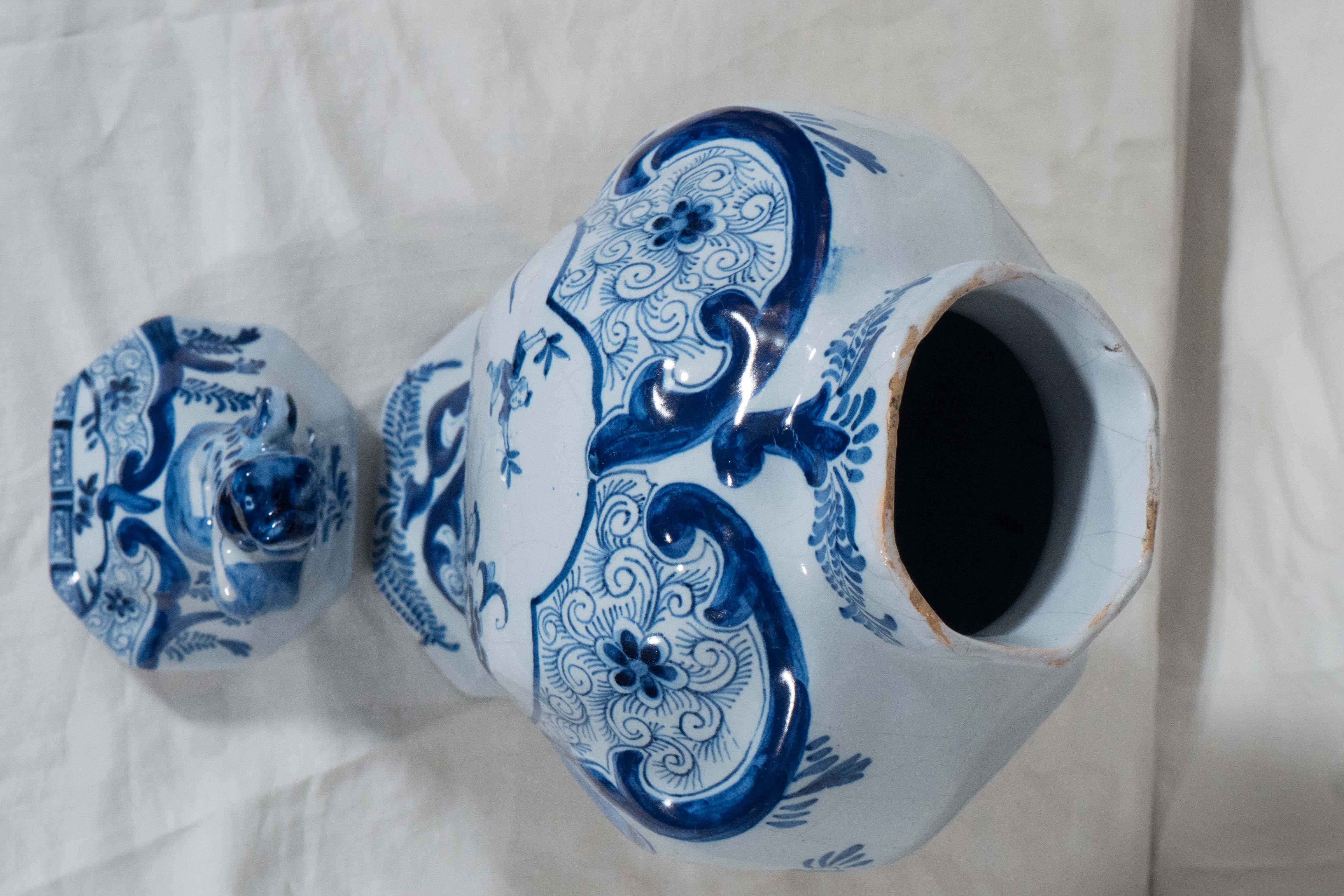 Pair of Antique Blue and White Dutch Delft Mantle Vases 4