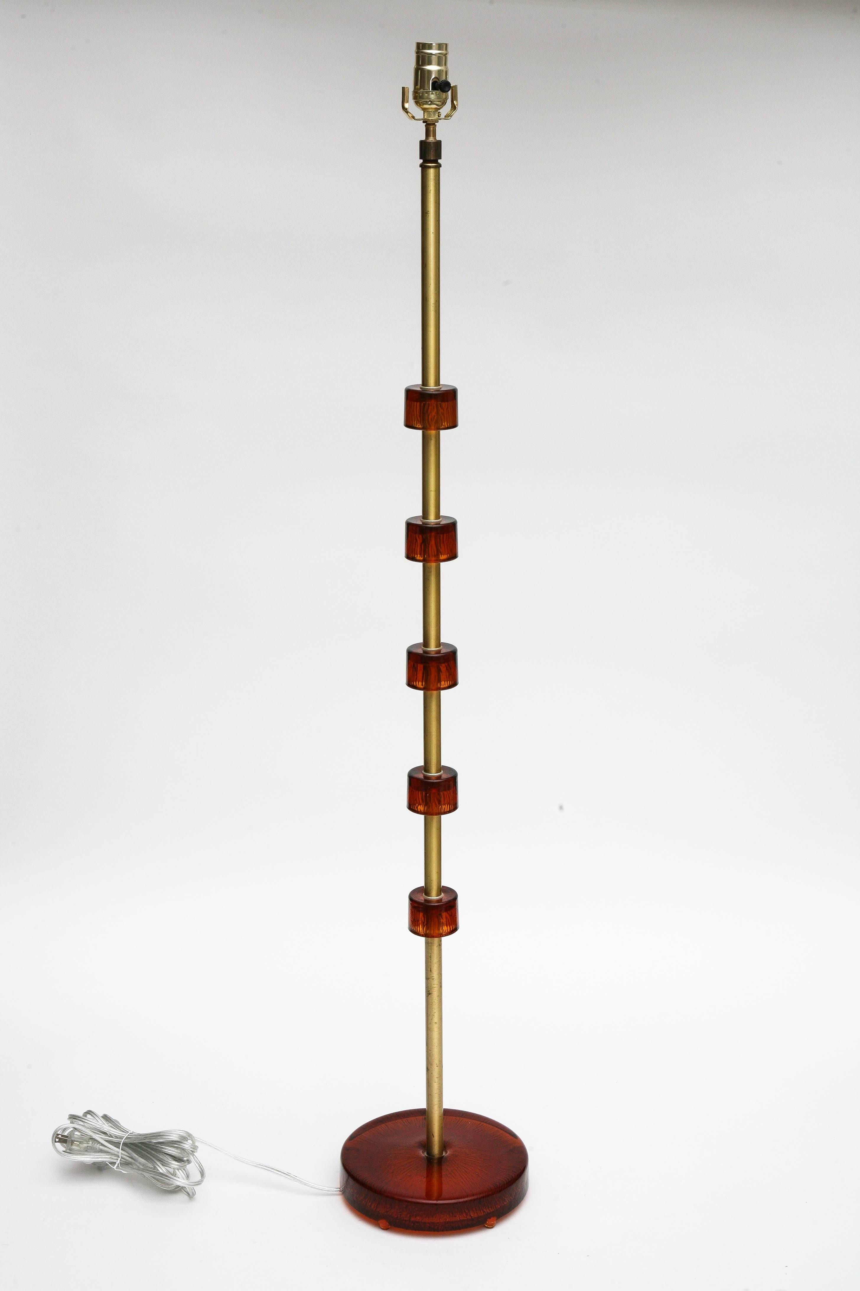 Scandinavian Modern Carl Fagerlund Floor Lamp with Amber Crystal by Orrefors, 1960, Swedish For Sale