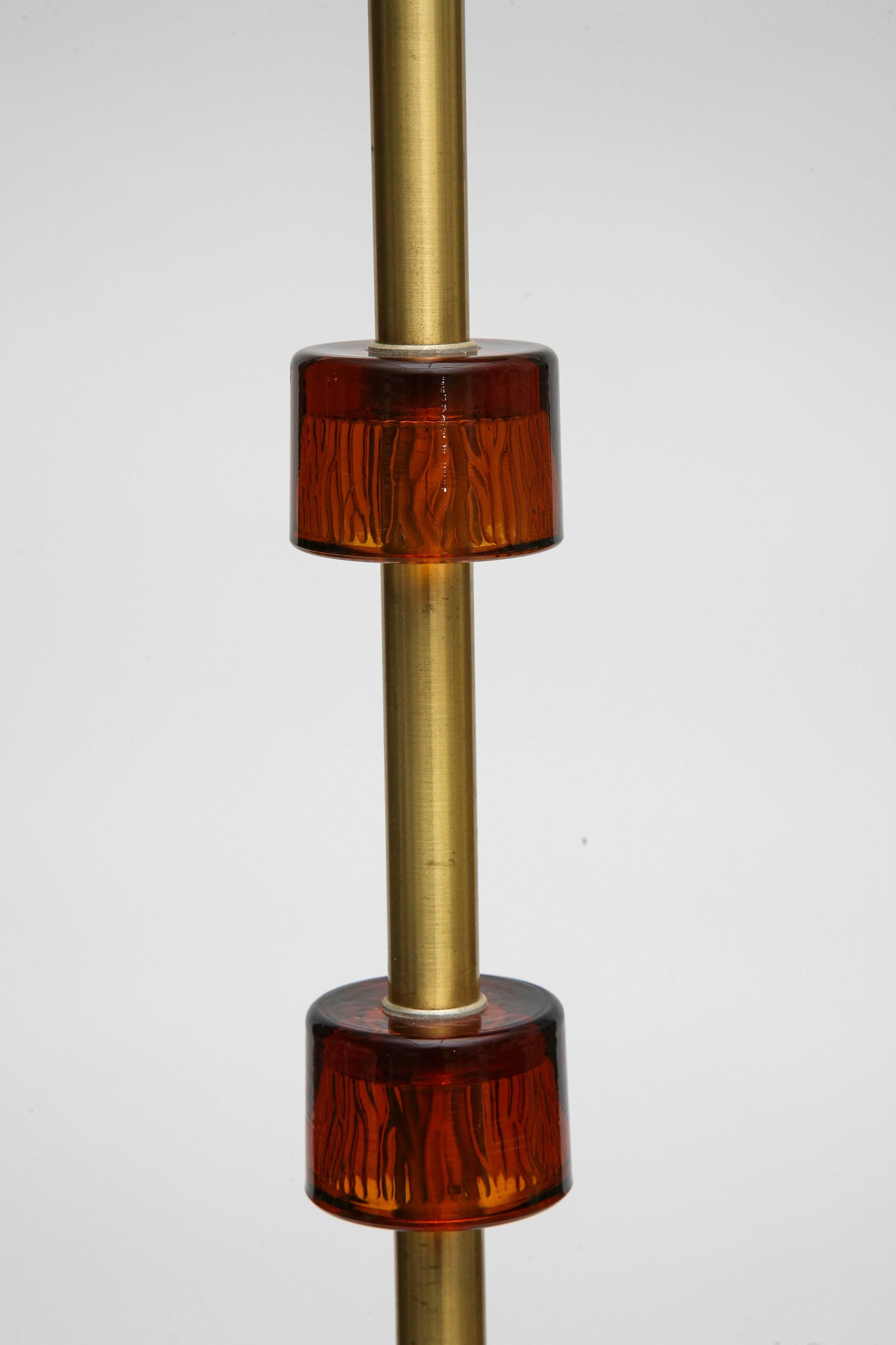 Brass Carl Fagerlund Floor Lamp with Amber Crystal by Orrefors, 1960, Swedish For Sale