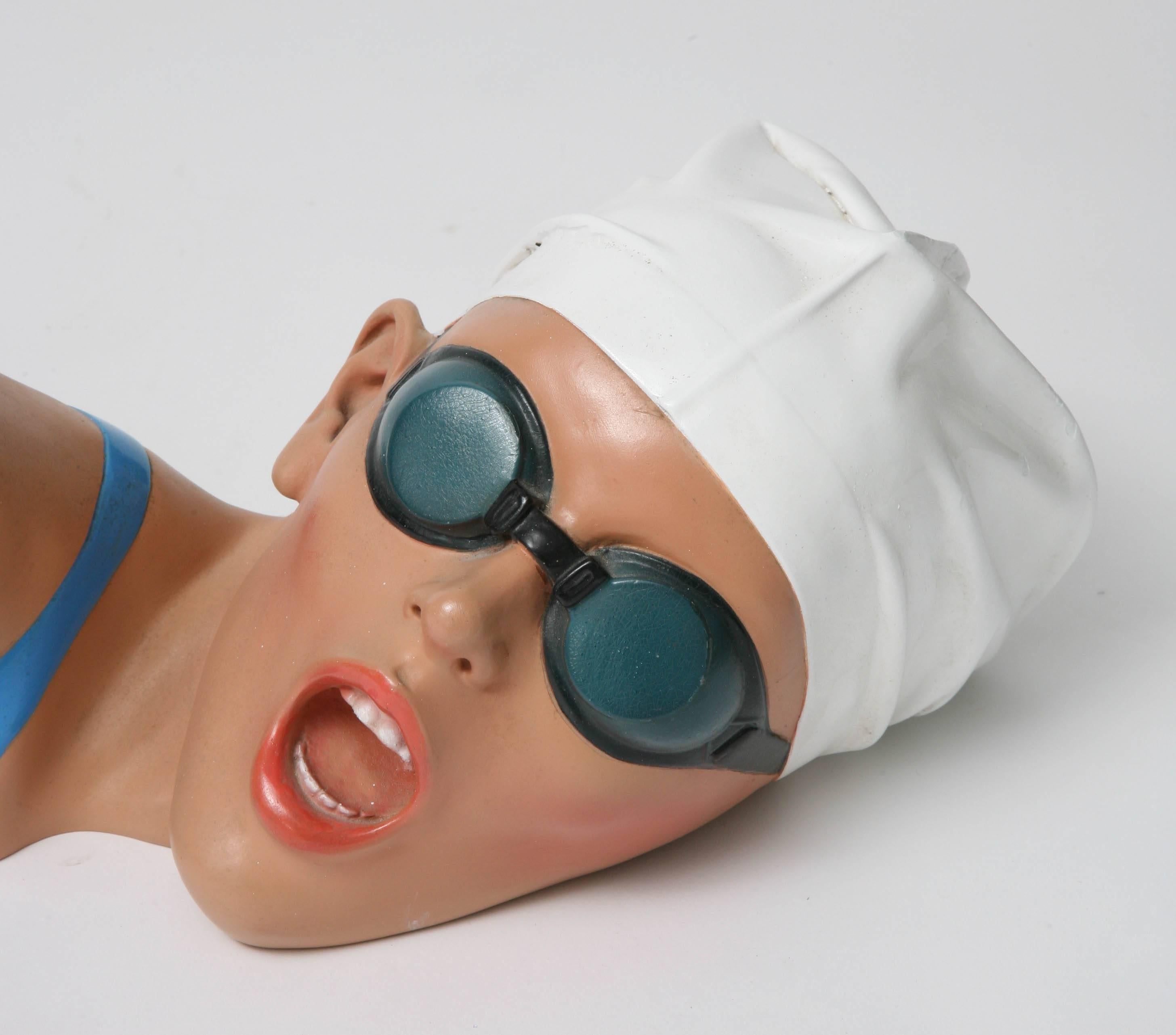 Modern Life-Like Sculpture of a Swimming Woman in the Style of Carole A. Feuerman