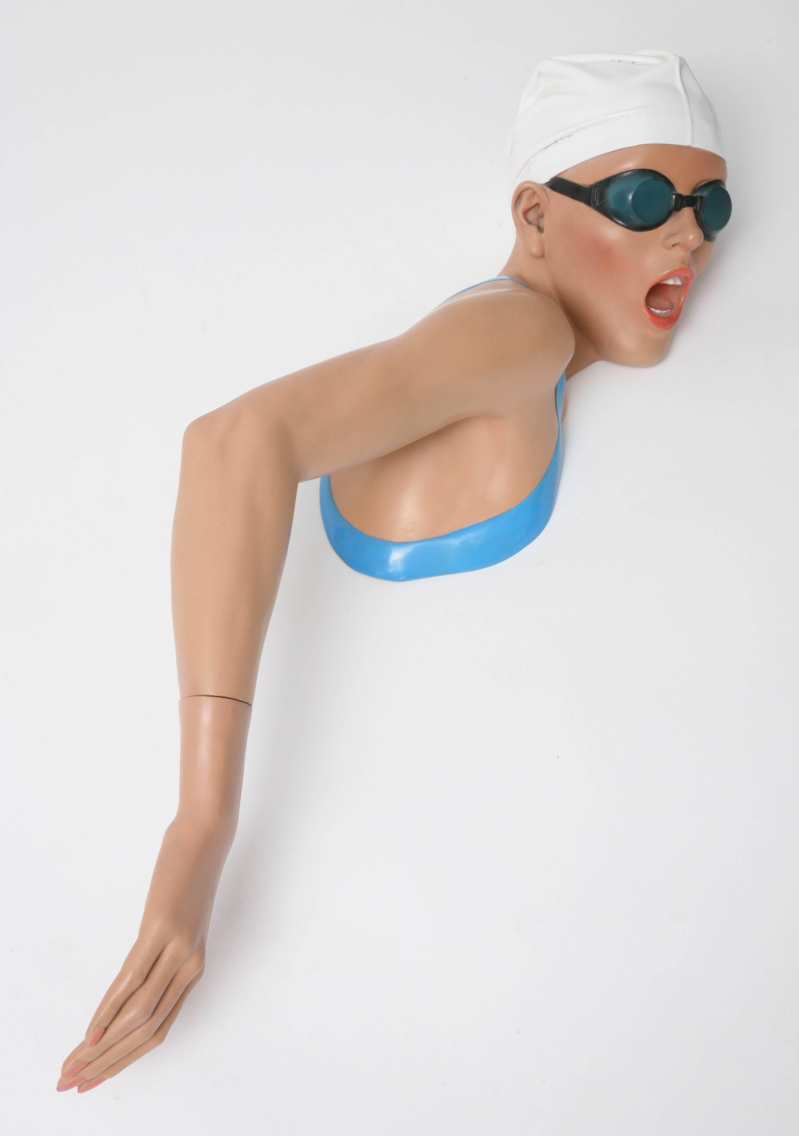 Plastic Life-Like Sculpture of a Swimming Woman in the Style of Carole A. Feuerman