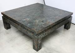 Large-Scale, Paul Evans Style, Anodized-Brass, Brutalist, Square Cocktail Table