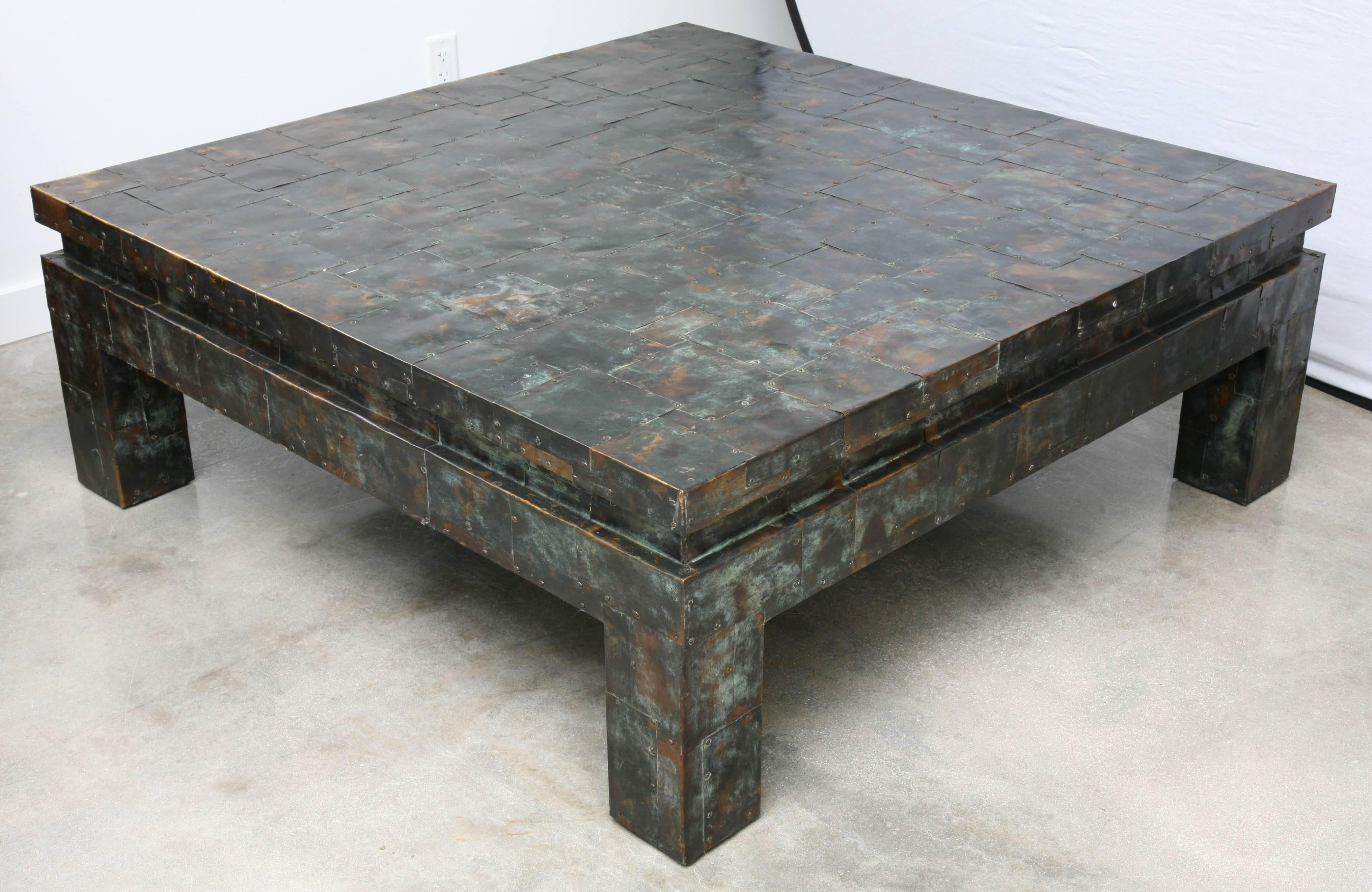 Large-Scale, Paul Evans Style, Anodized-Brass, Brutalist, Square Cocktail Table 2