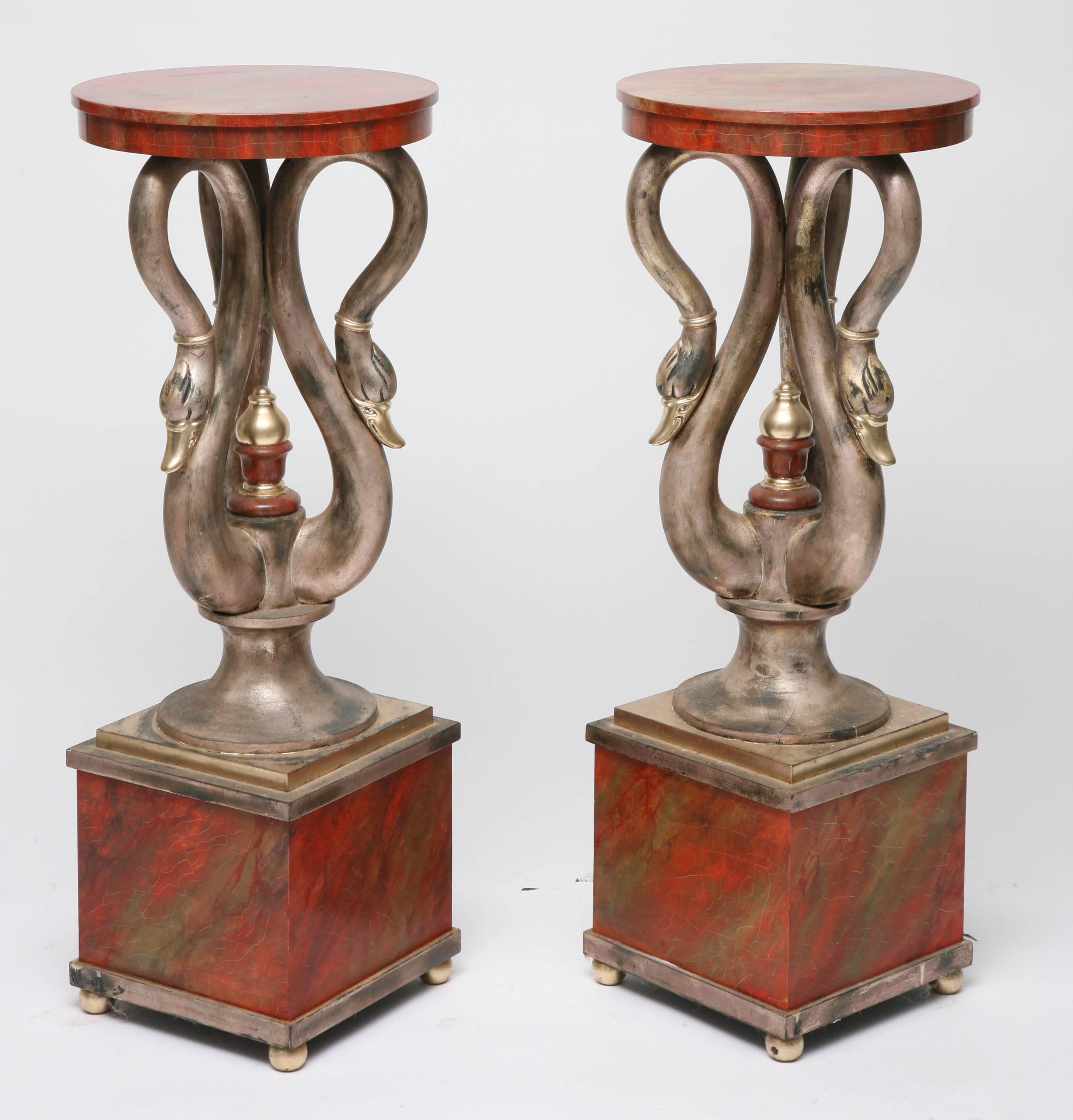 American Pair of Neoclassical, French Empire Style Swan Pedestals, Isabel O'neil Studio