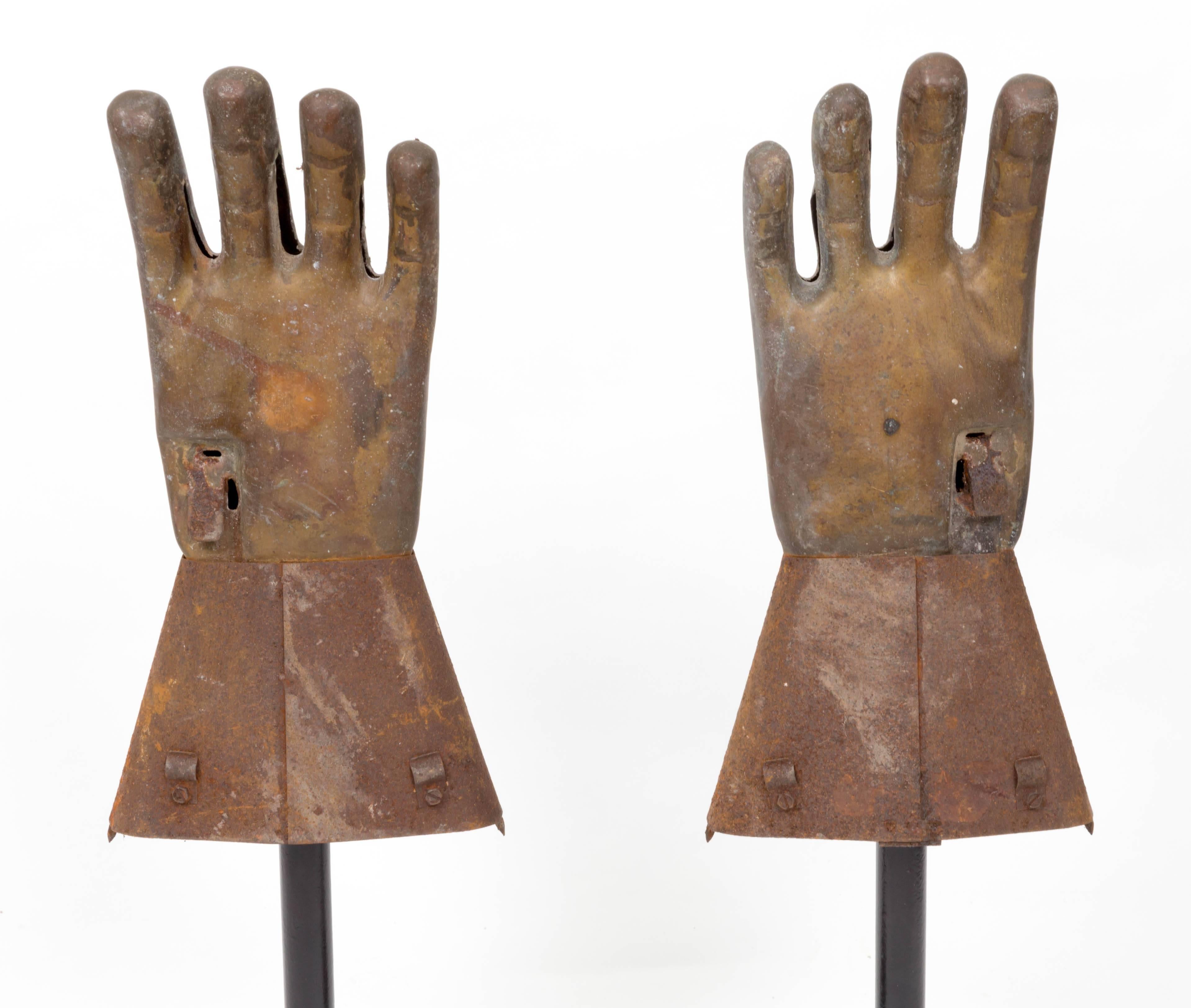 Unknown Pair of Industrial Metal Glove Hand Molds For Sale
