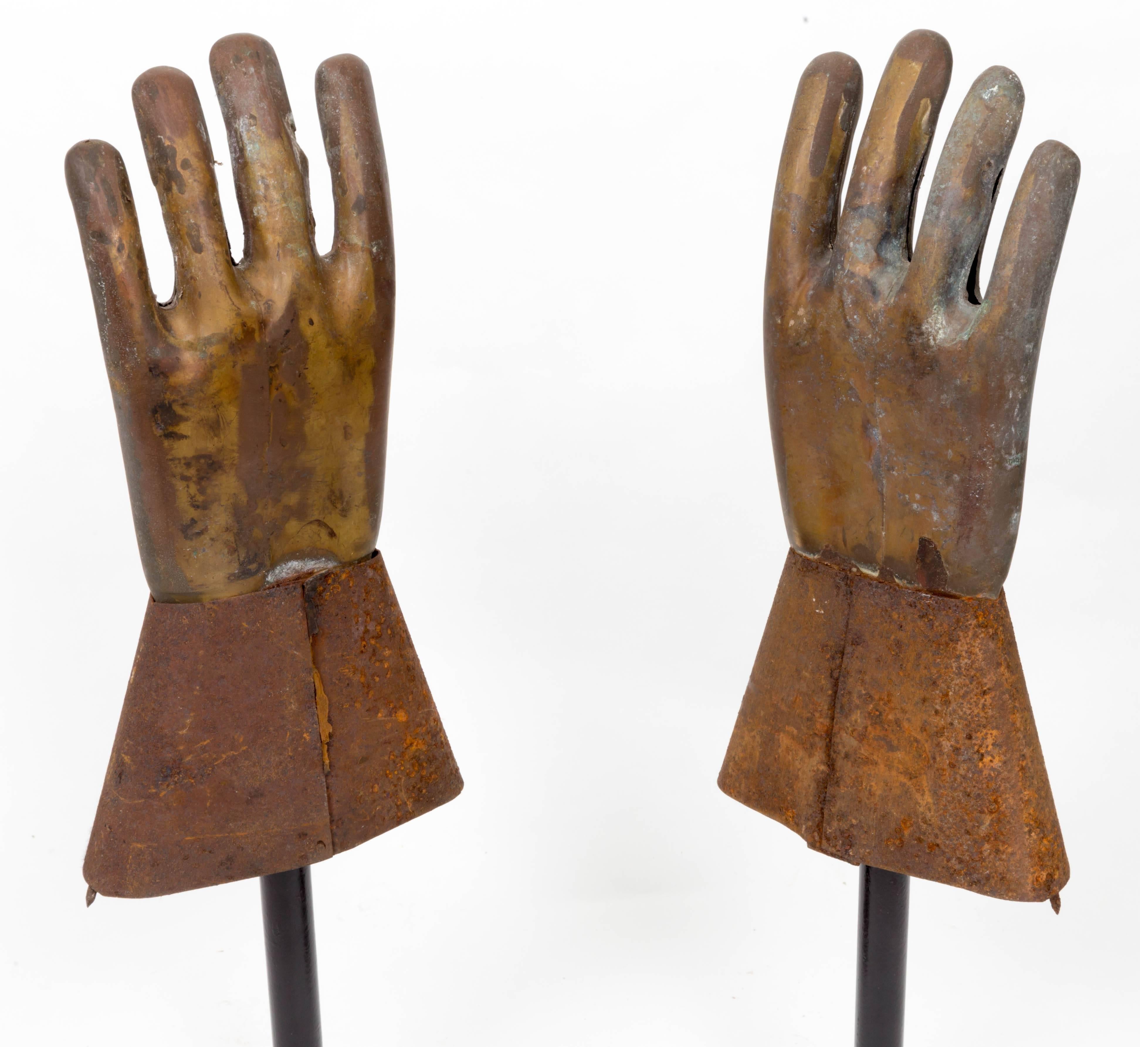 Pair of Industrial Metal Glove Hand Molds In Good Condition For Sale In Southampton, NY