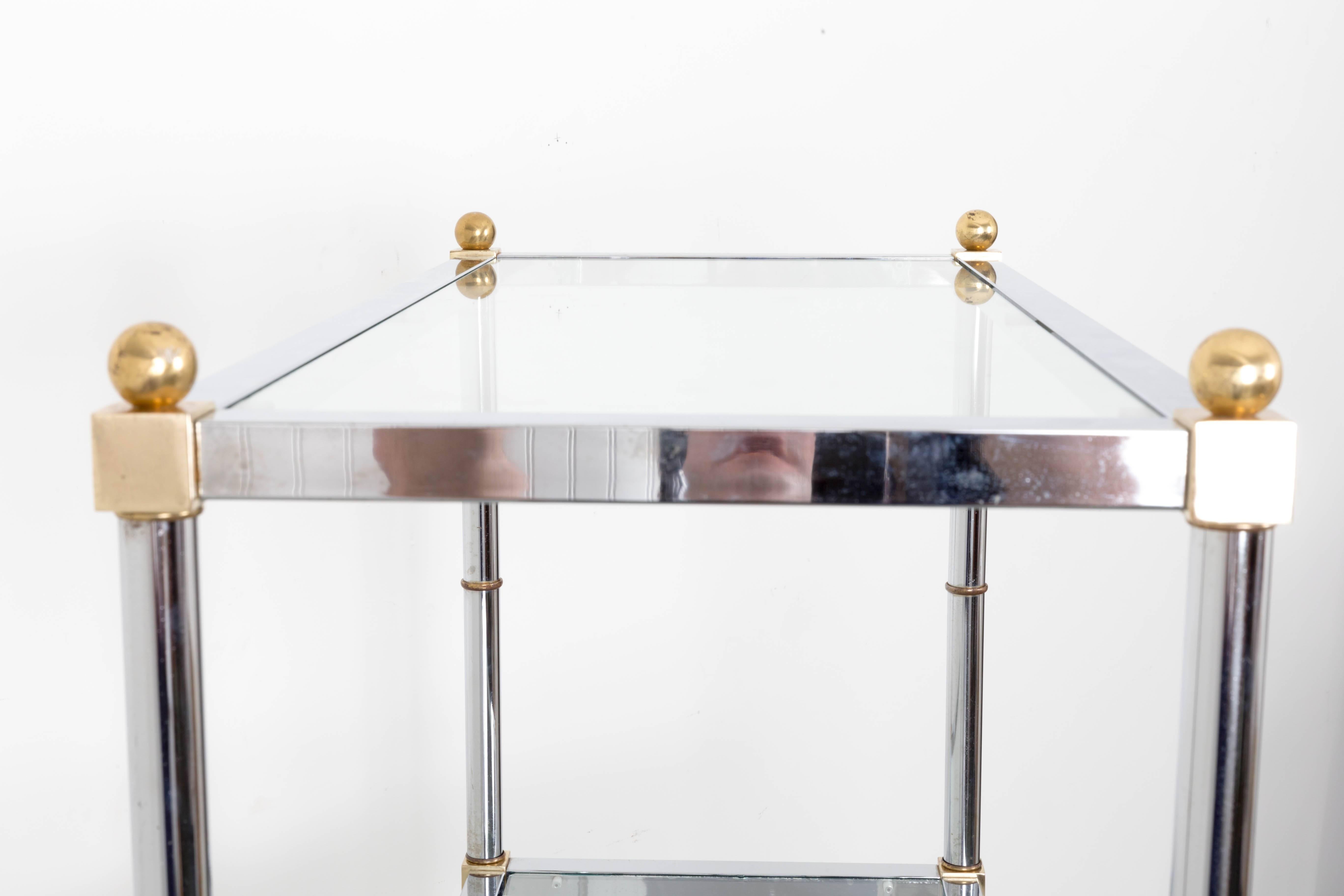 20th Century Mid-Century Chrome and Glass Etagere with Brass Accents