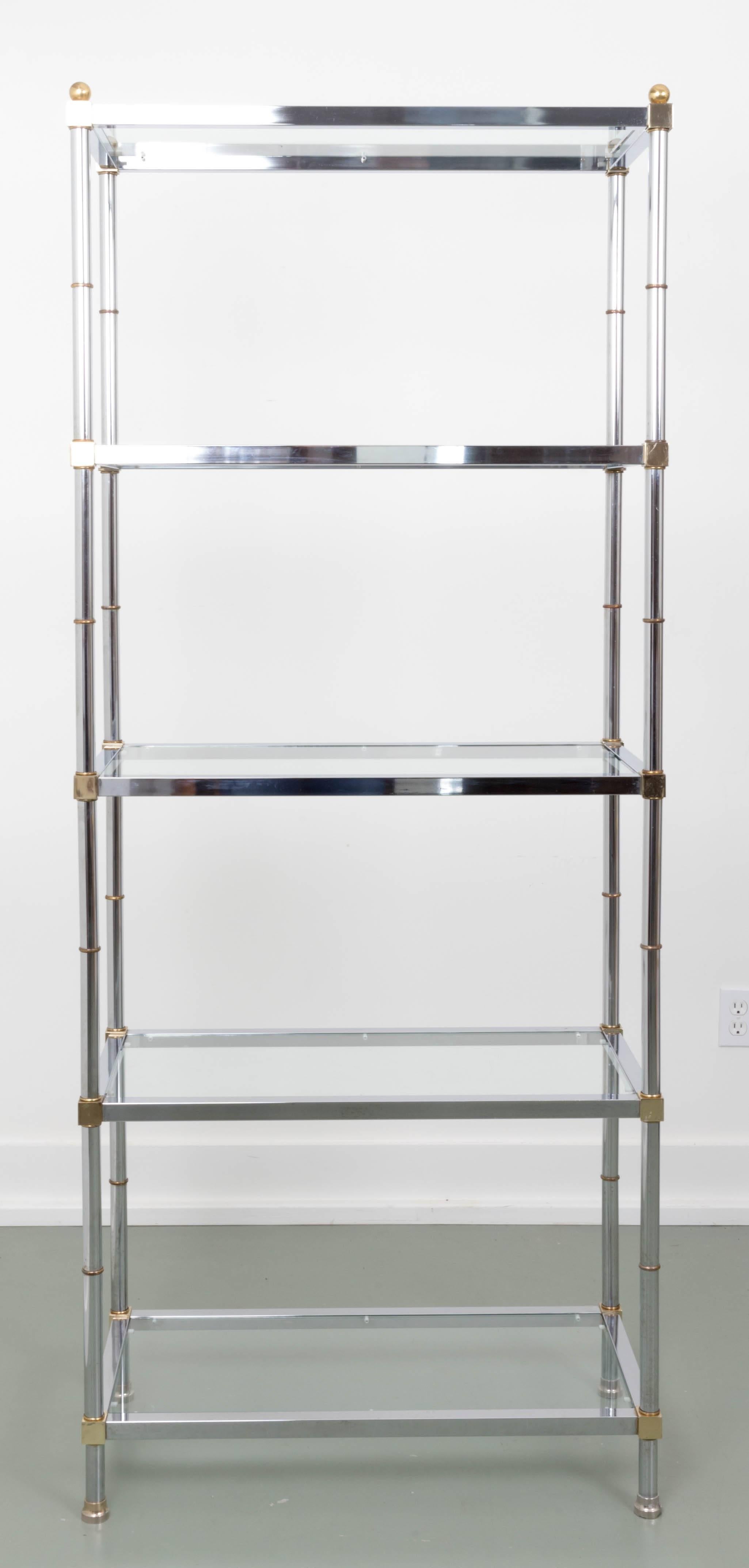 Mid-Century Chrome and Glass Etagere with Brass Accents 1