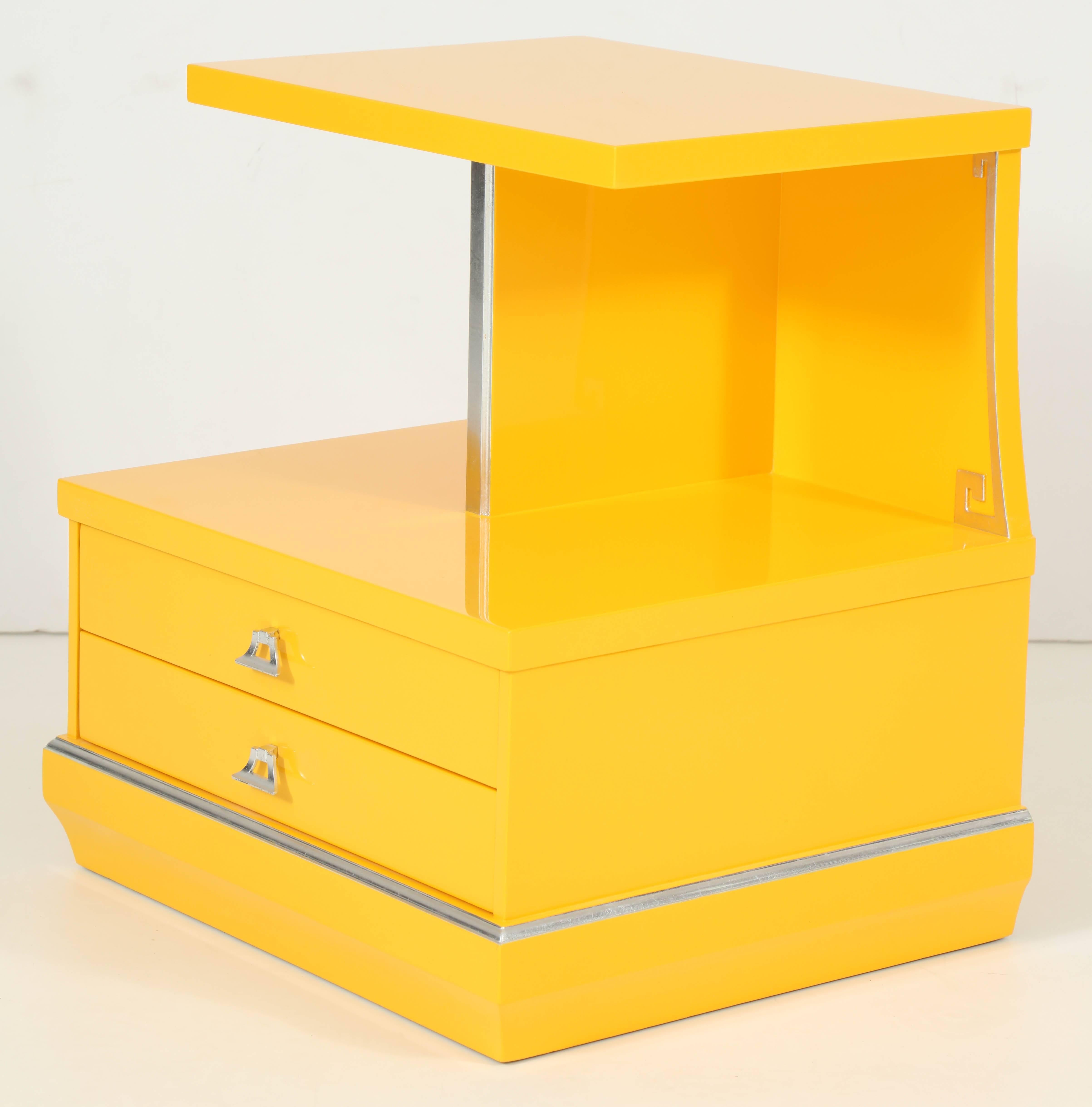 Silver Leaf Grosfeld House Style Canary Yellow Art Deco Nightstands