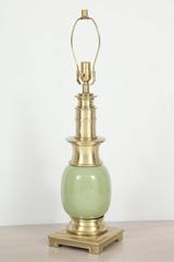 Pair of Celadon Green Ceramic and Brass Lamps by Stiffel