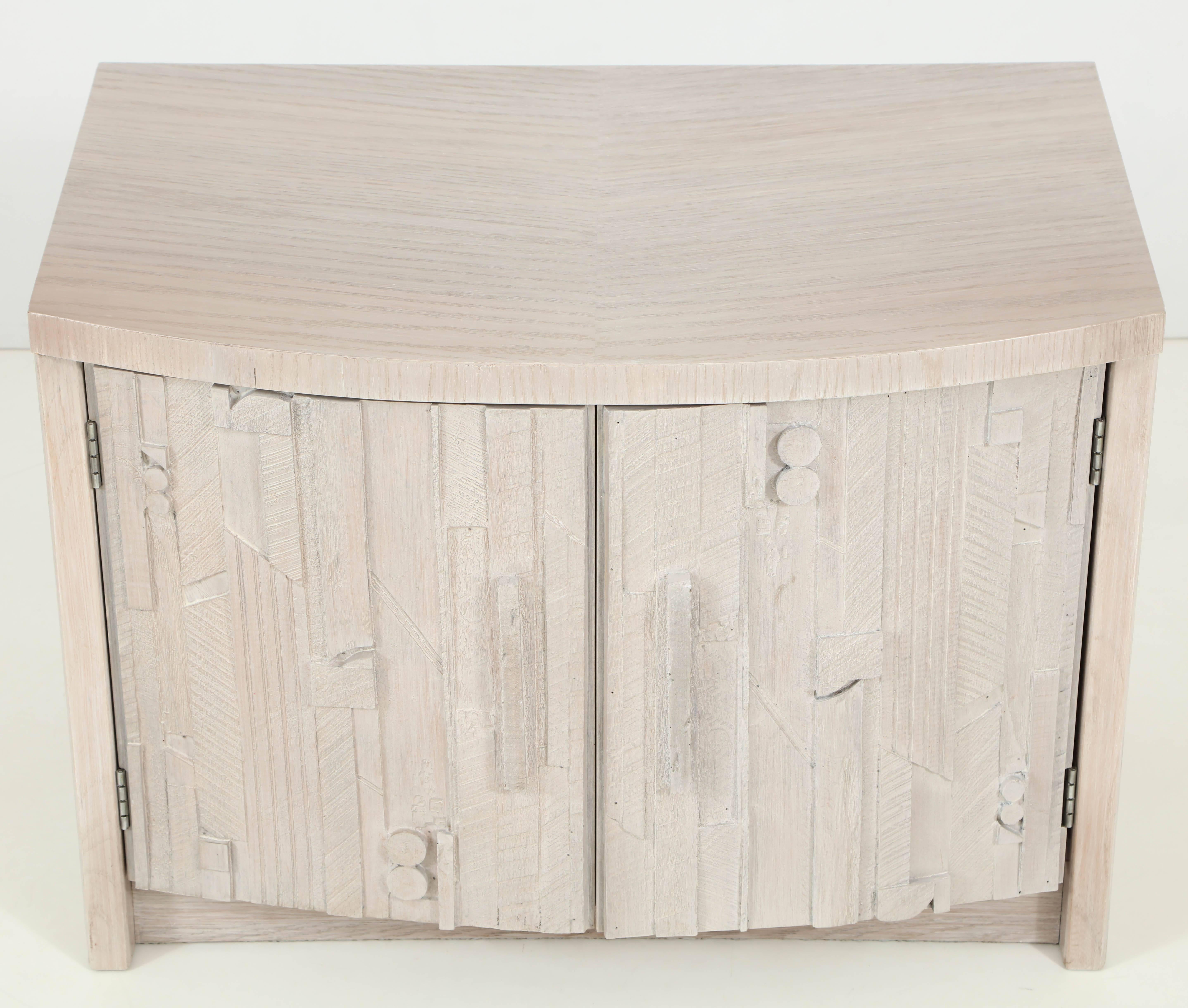 Brutalist Pair of Bleached Driftwood Grey Brutual Front Nightstands