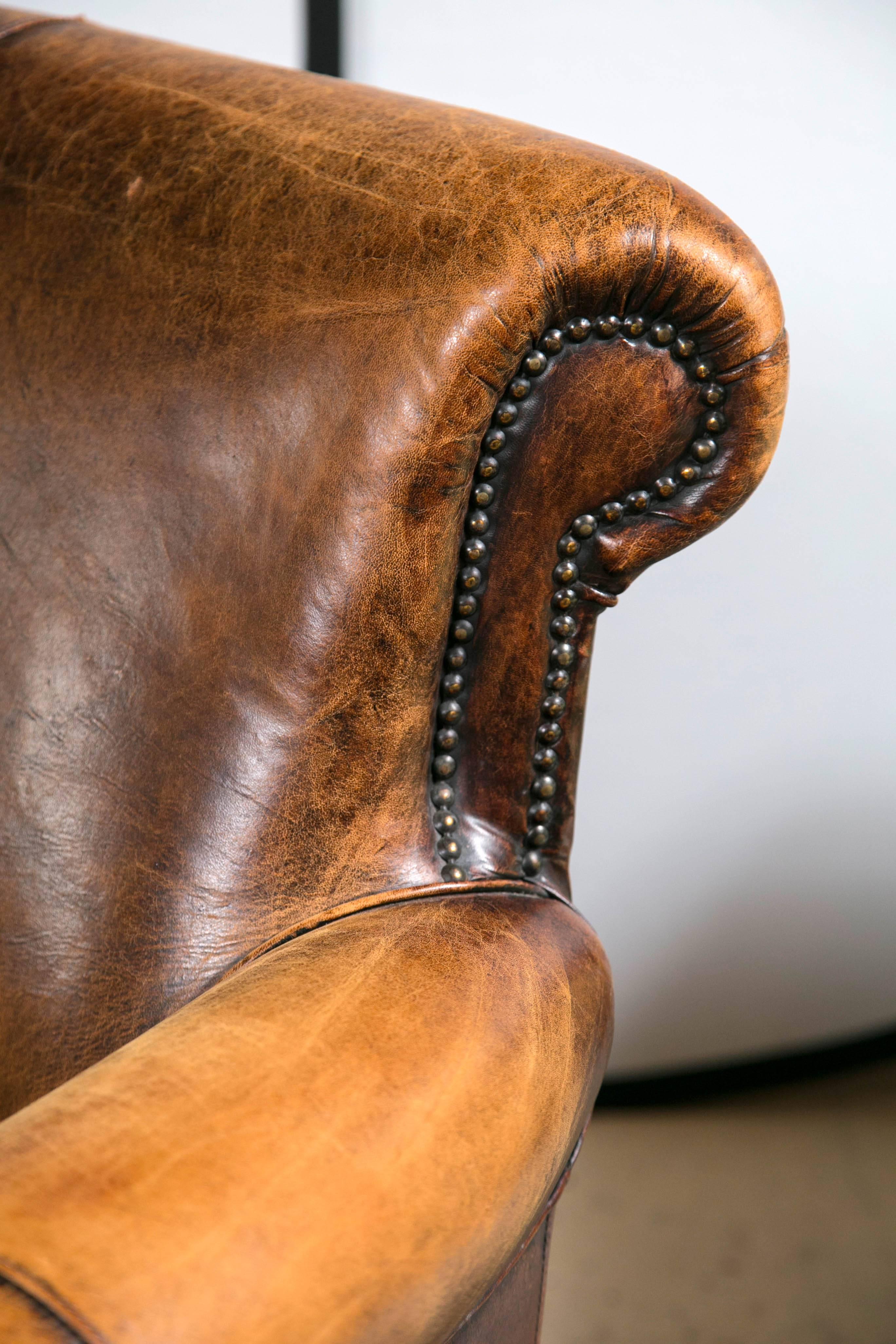 aged leather sofa