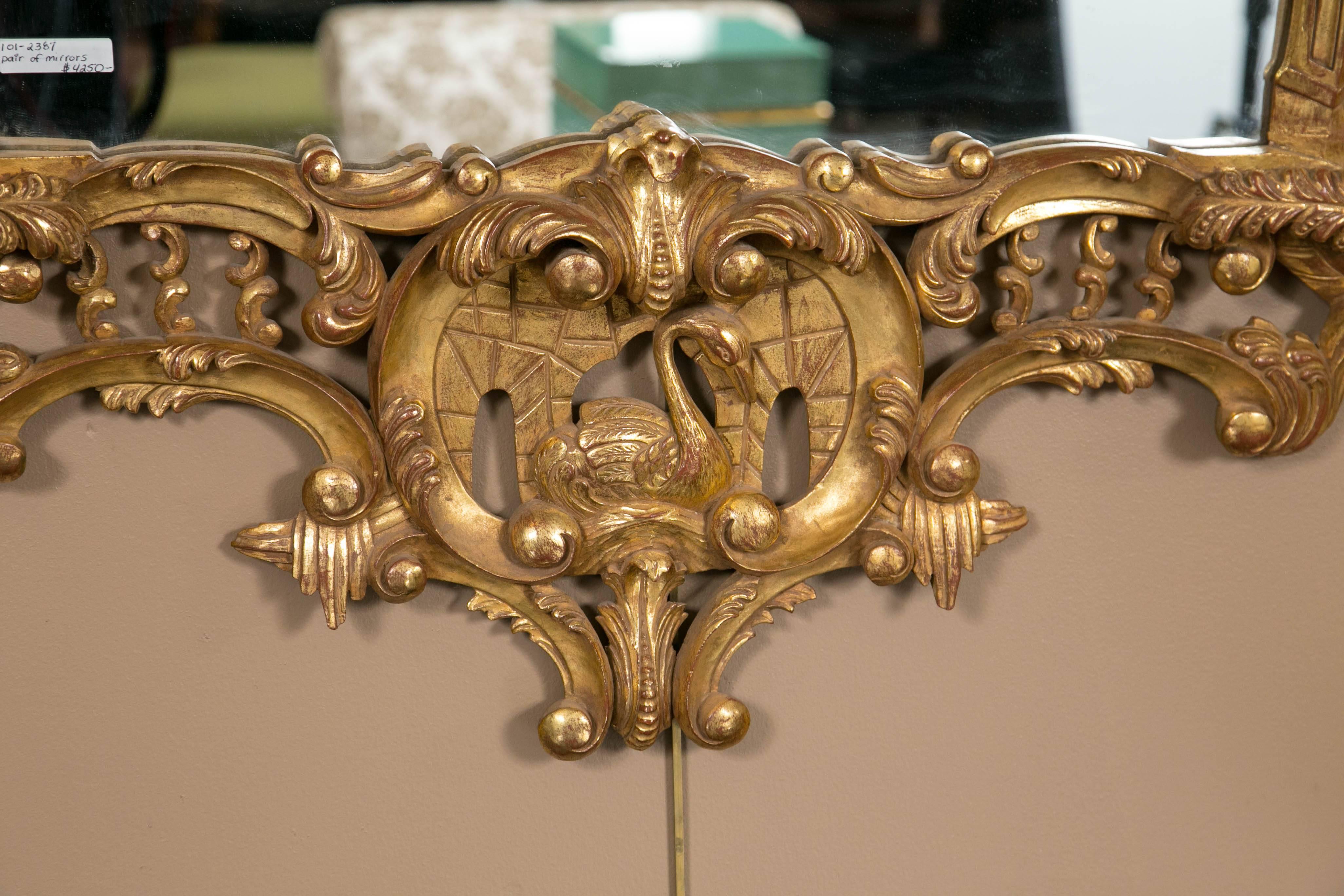 Pair of Italian Gilt Gold Chinese Chippendale Style Wooden Wall Mirrors In Good Condition In Stamford, CT