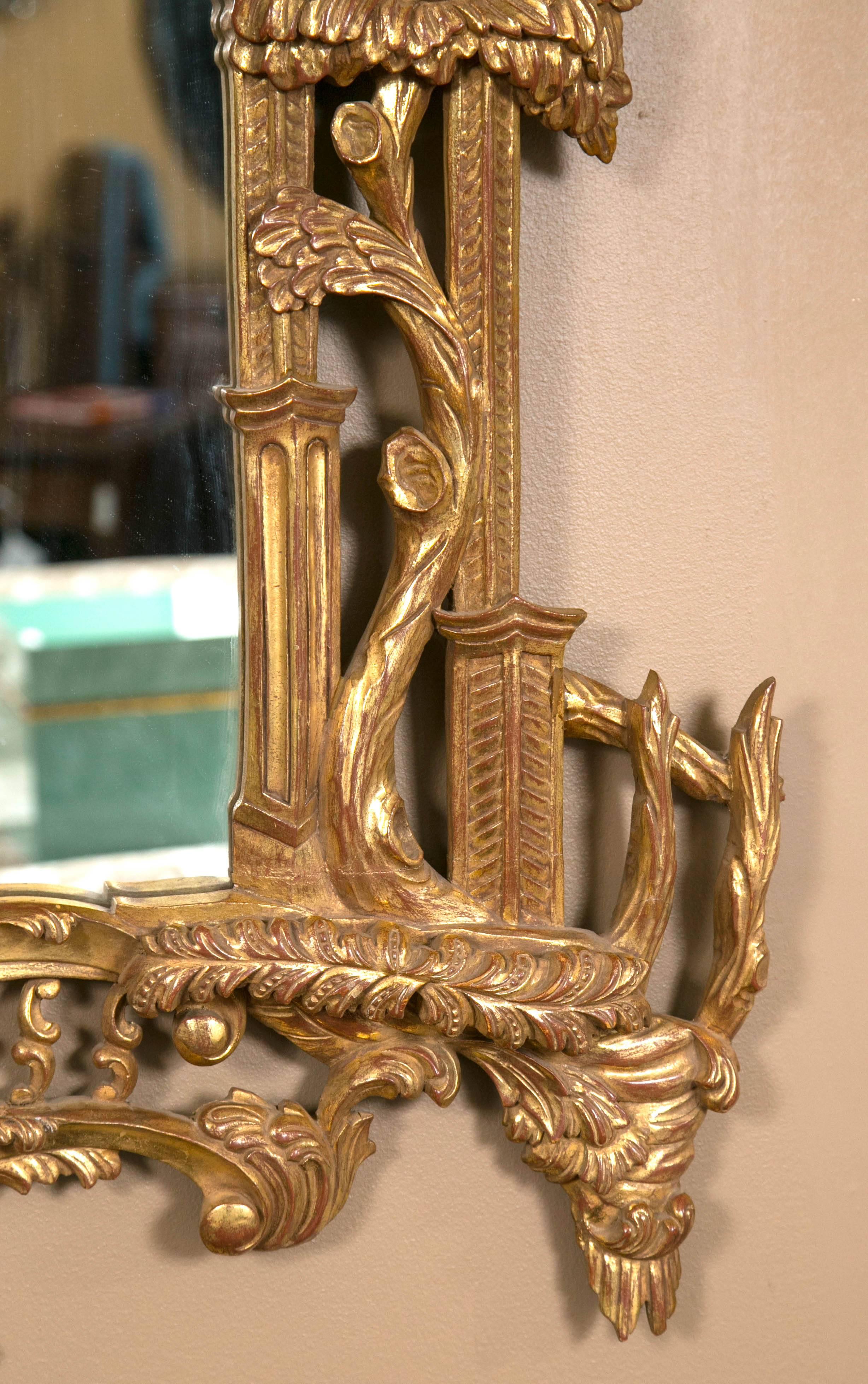 Mid-20th Century Pair of Italian Gilt Gold Chinese Chippendale Style Wooden Wall Mirrors