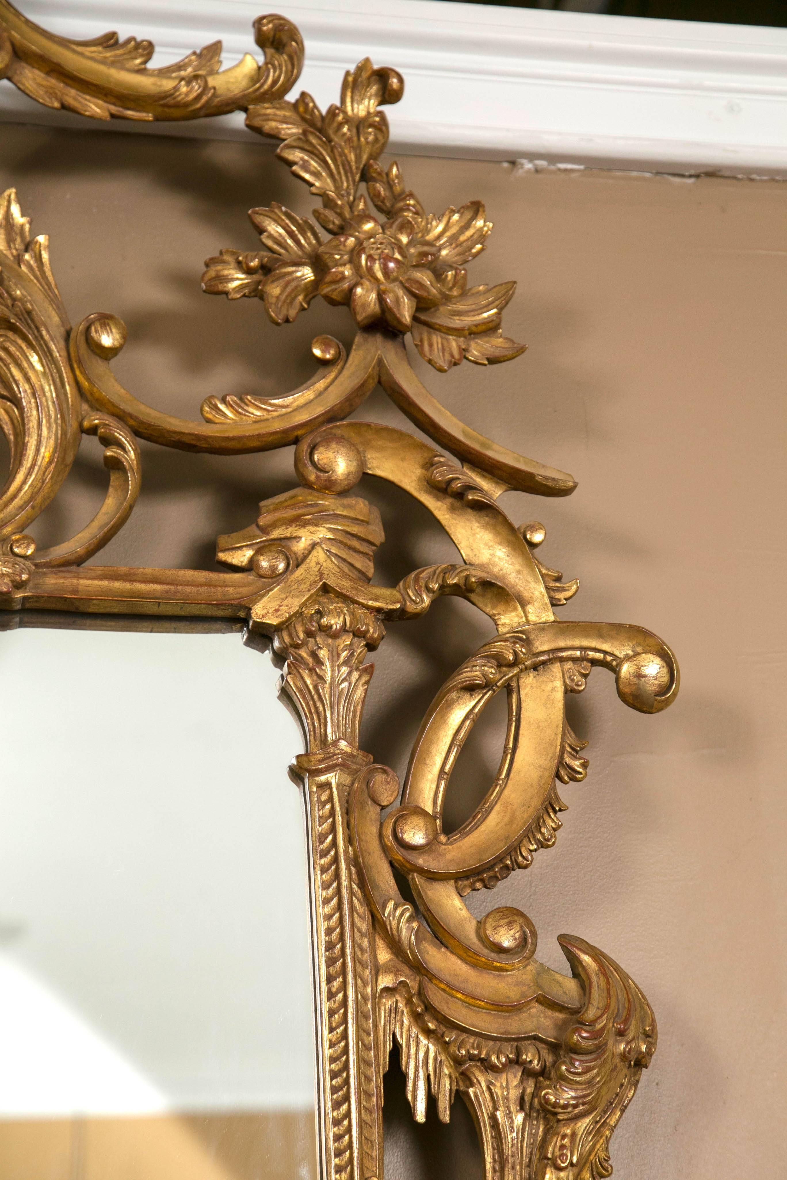 Pair of Italian Gilt Gold Chinese Chippendale Style Wooden Wall Mirrors 1