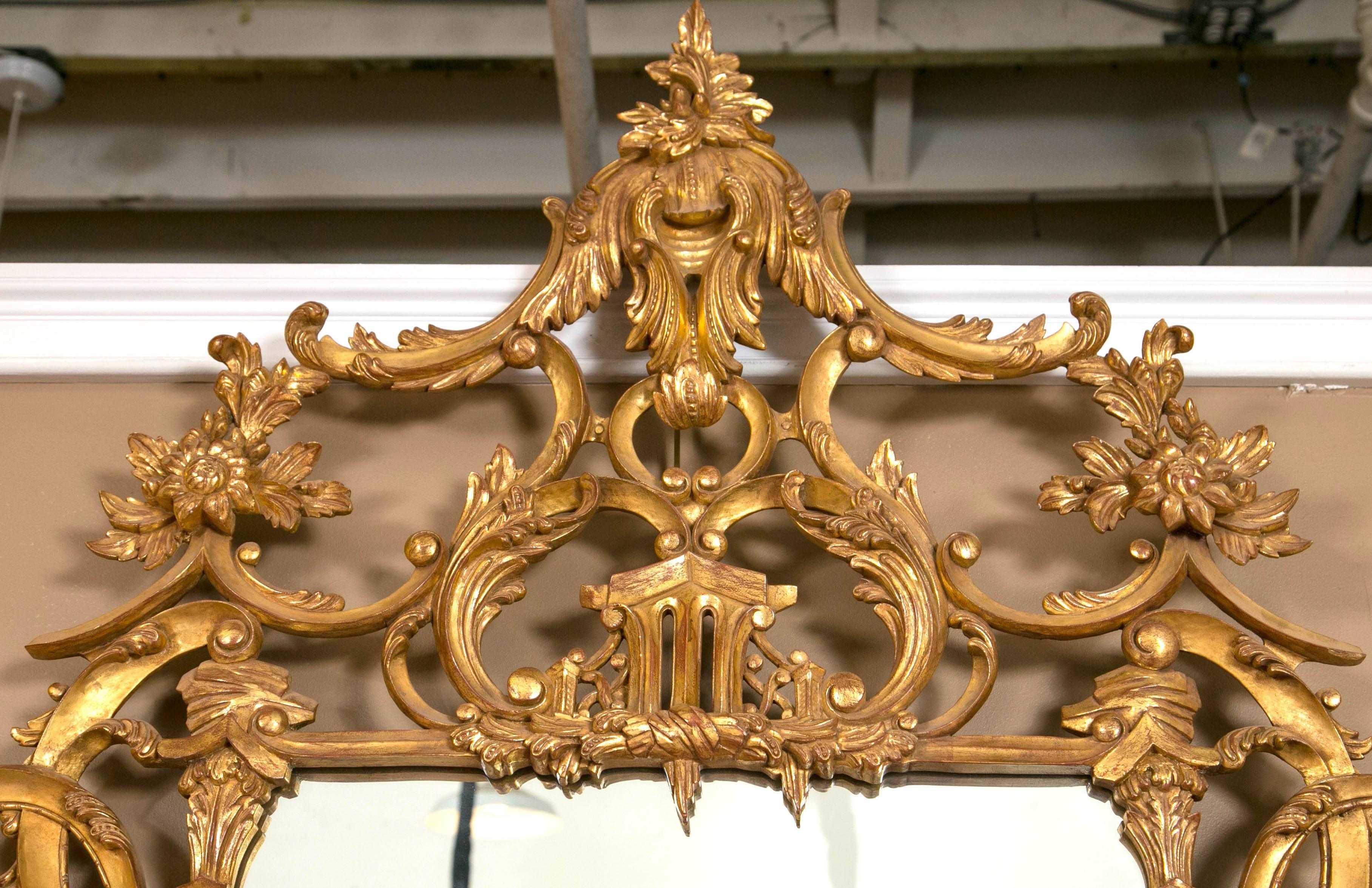 Pair of Italian Gilt Gold Chinese Chippendale Style Wooden Wall Mirrors 2