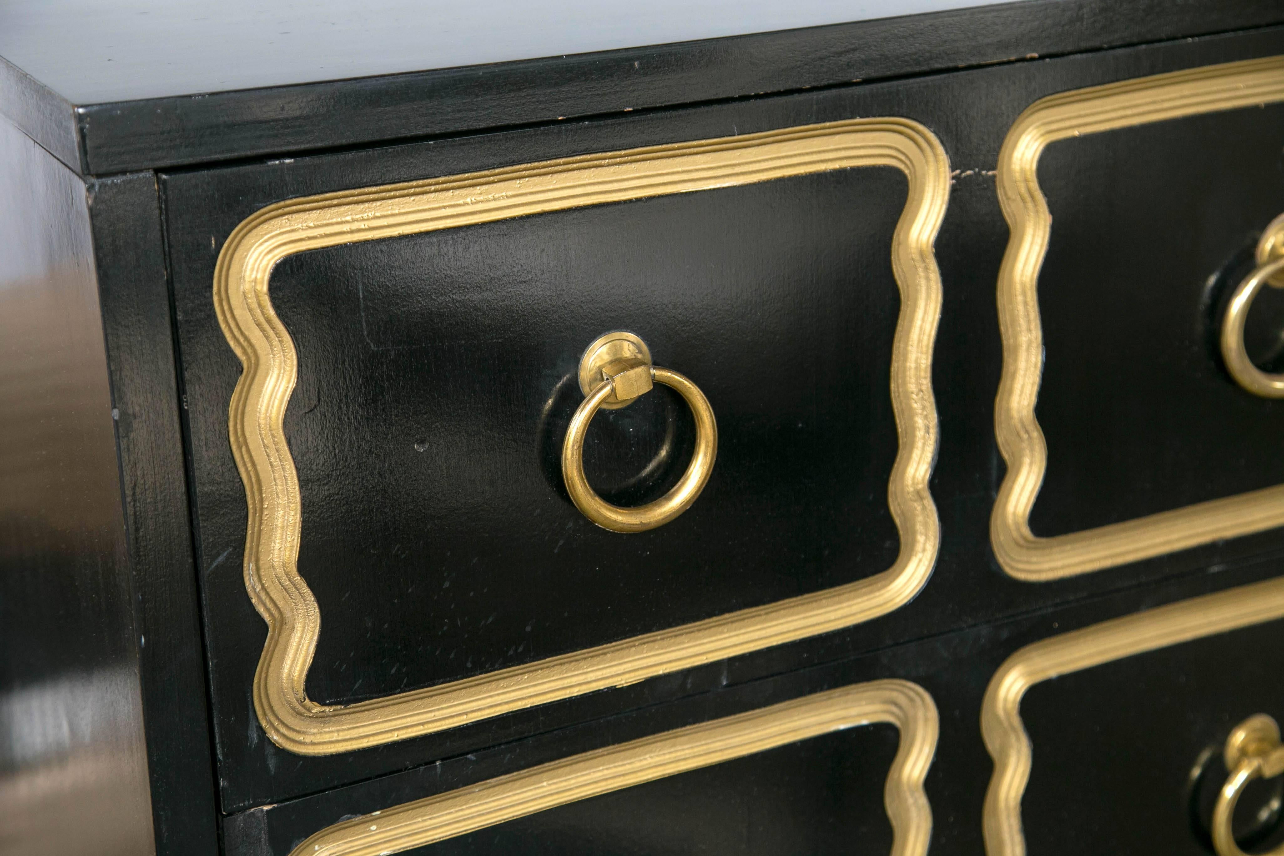 Hollywood Regency Pair of Dorothy Draper Style Espana Ebonized Chests